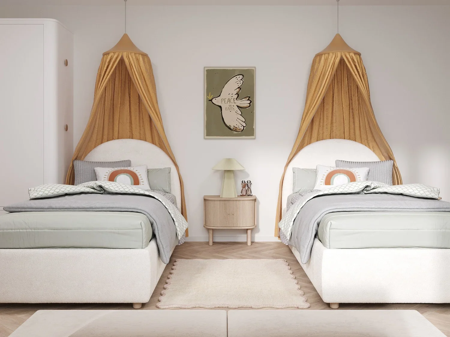 Children's twin bedroom with canopy beds