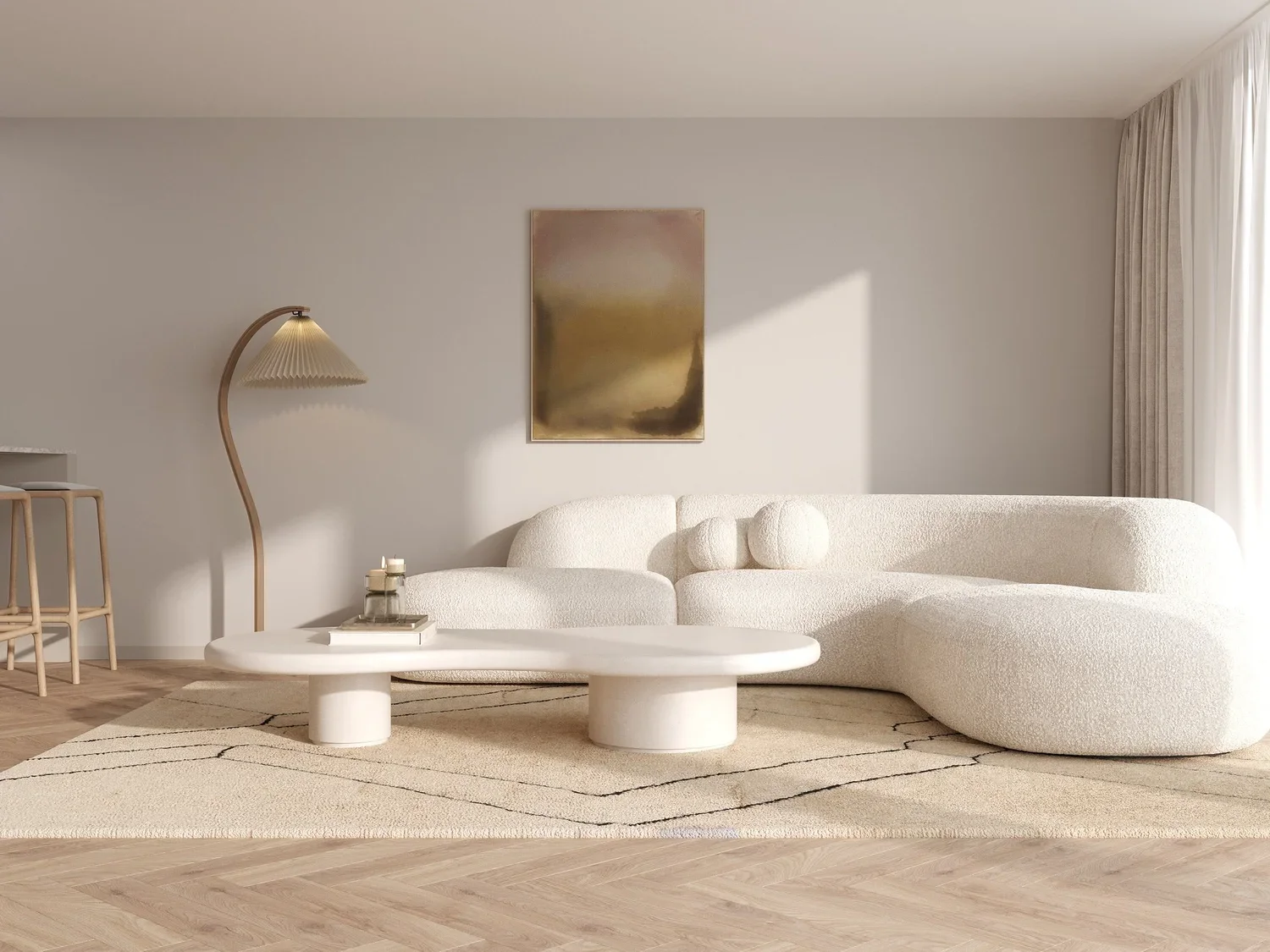 Curved sofa living room with floor lamp