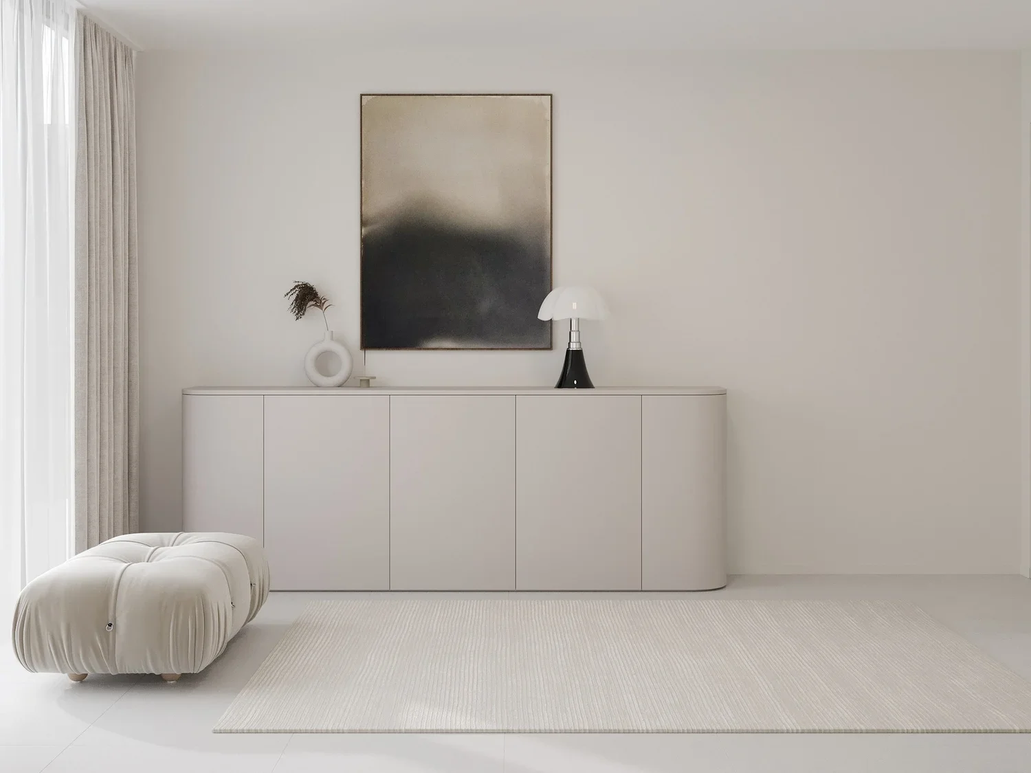 Walkin sideboard with framed art