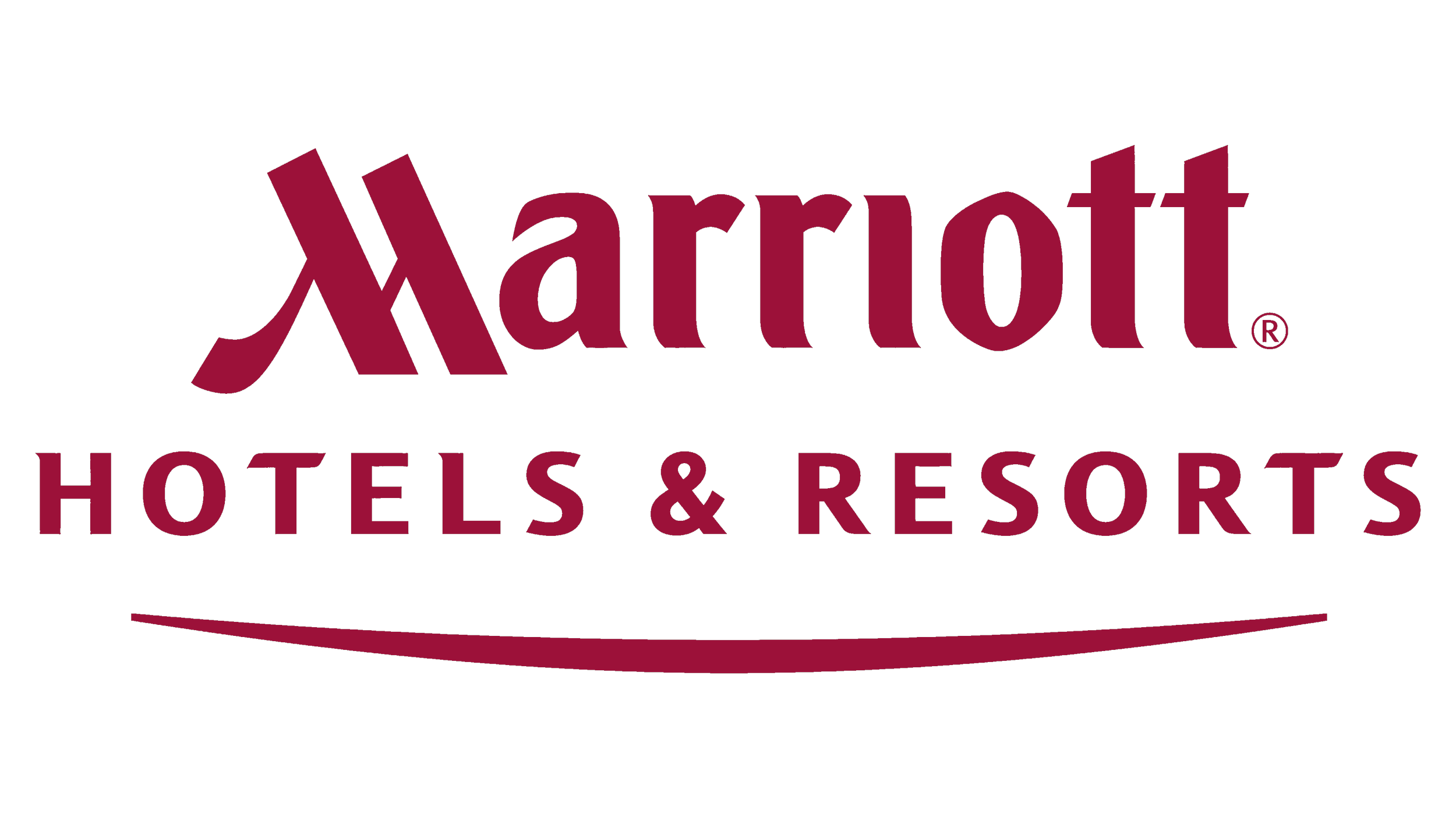Marriott Hotels & Resorts logo in maroon text with a curved line below