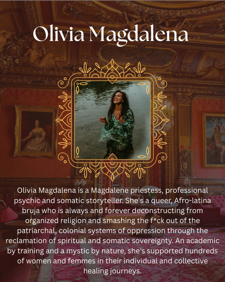 A woman standing in water, smiling, with long dark curly hair and a patterned dress, surrounded by an ornate golden frame on a background of a luxurious, vintage-styled room with paintings and classical furniture.