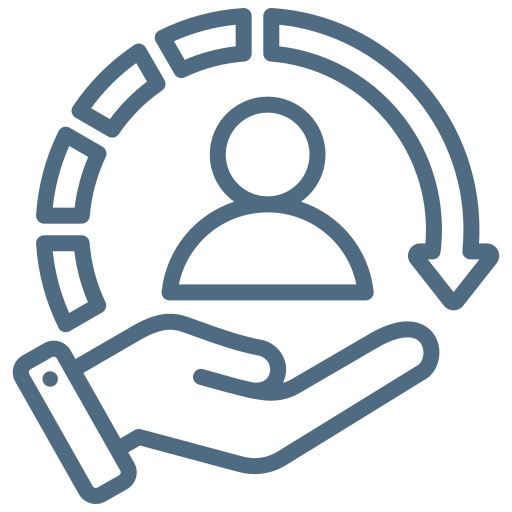 An icon of a hand holding a person with a curved arrow circling around.