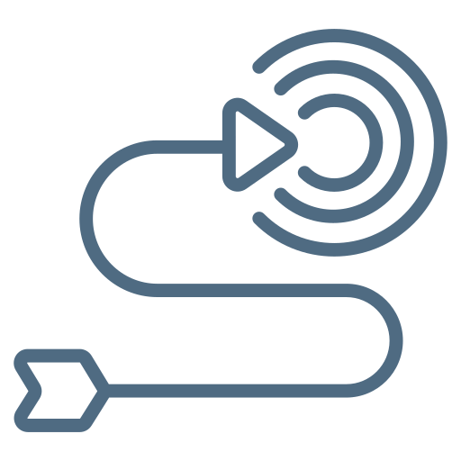 An abstract icon representing a network connection or signal transmission with a stylized arrow pointing to concentric circles.
