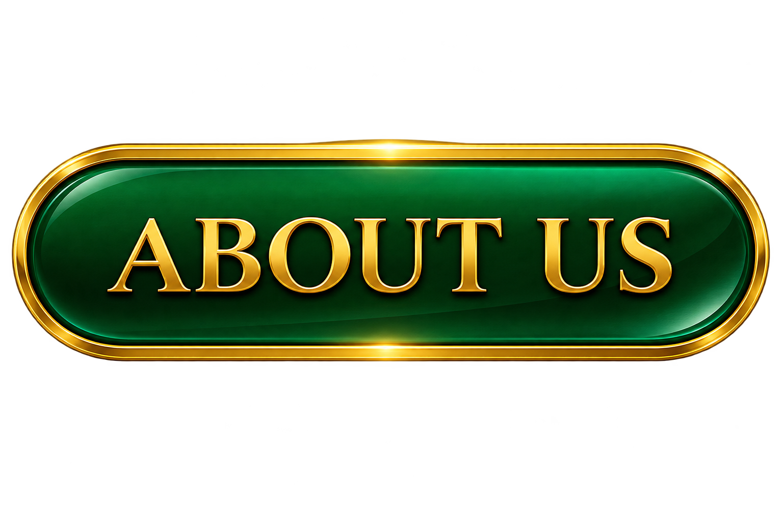 Green and gold 'About Us' button or sign.