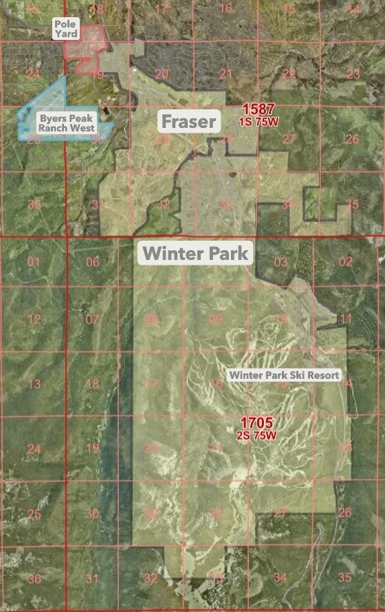 Map of Fraser and Winter Park areas showing property boundaries of Pole Yard.