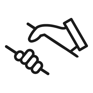 Outline of a hand holding a syringe with a needle.