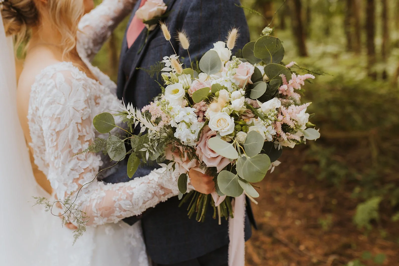 Pink and white wedding bouquet in Yorkshire.