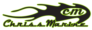 Logo with a stylized black and green flame design and the text 'cm Christa Marine'.