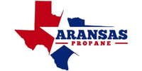 Logo for Aransas Propane featuring a stylized map of Texas with the Texas flag colors and a propane flame.