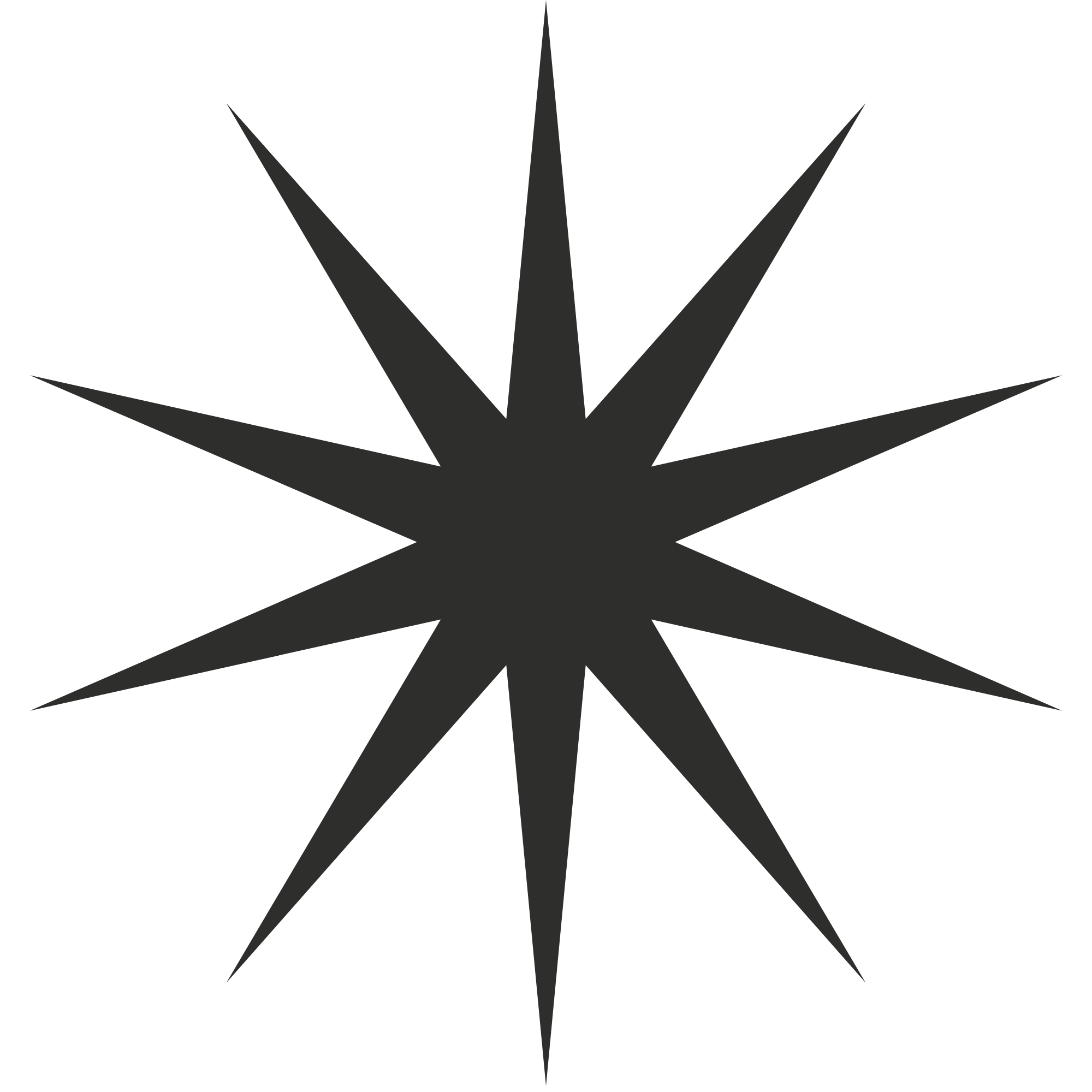 White background with black compass star shape radiating from the center.