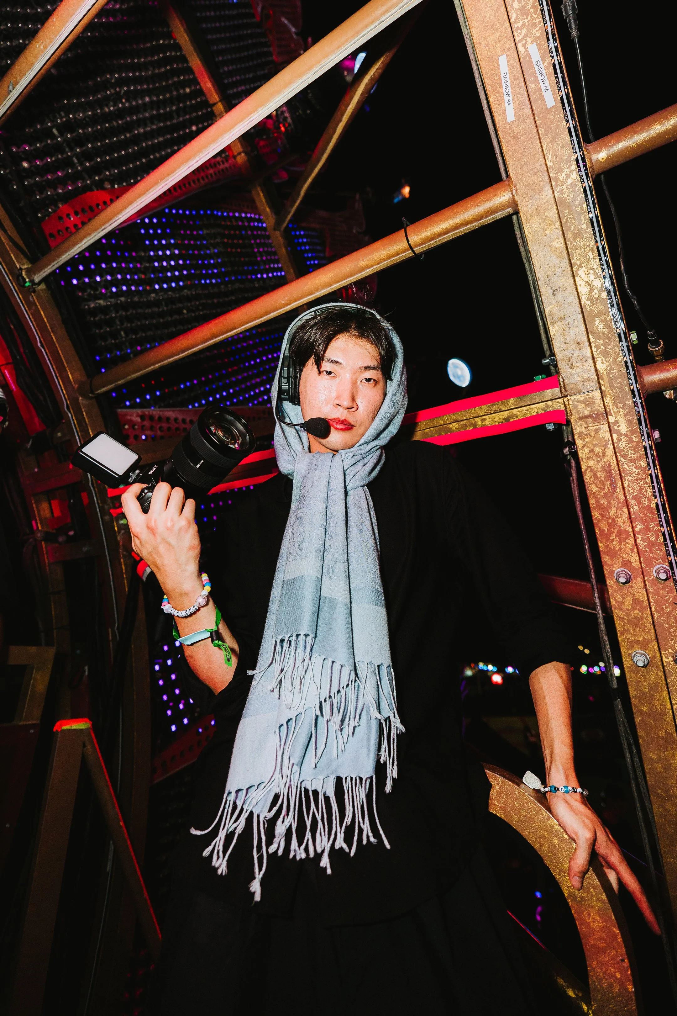 A picture of Yoojoon from the first ever World Parade hosted by EDC Las Vegas in 2026. A picture taken during his work with an art cart.