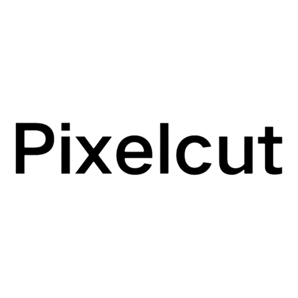 Logo with the word "Pixelcut" written in black text on a transparent background.