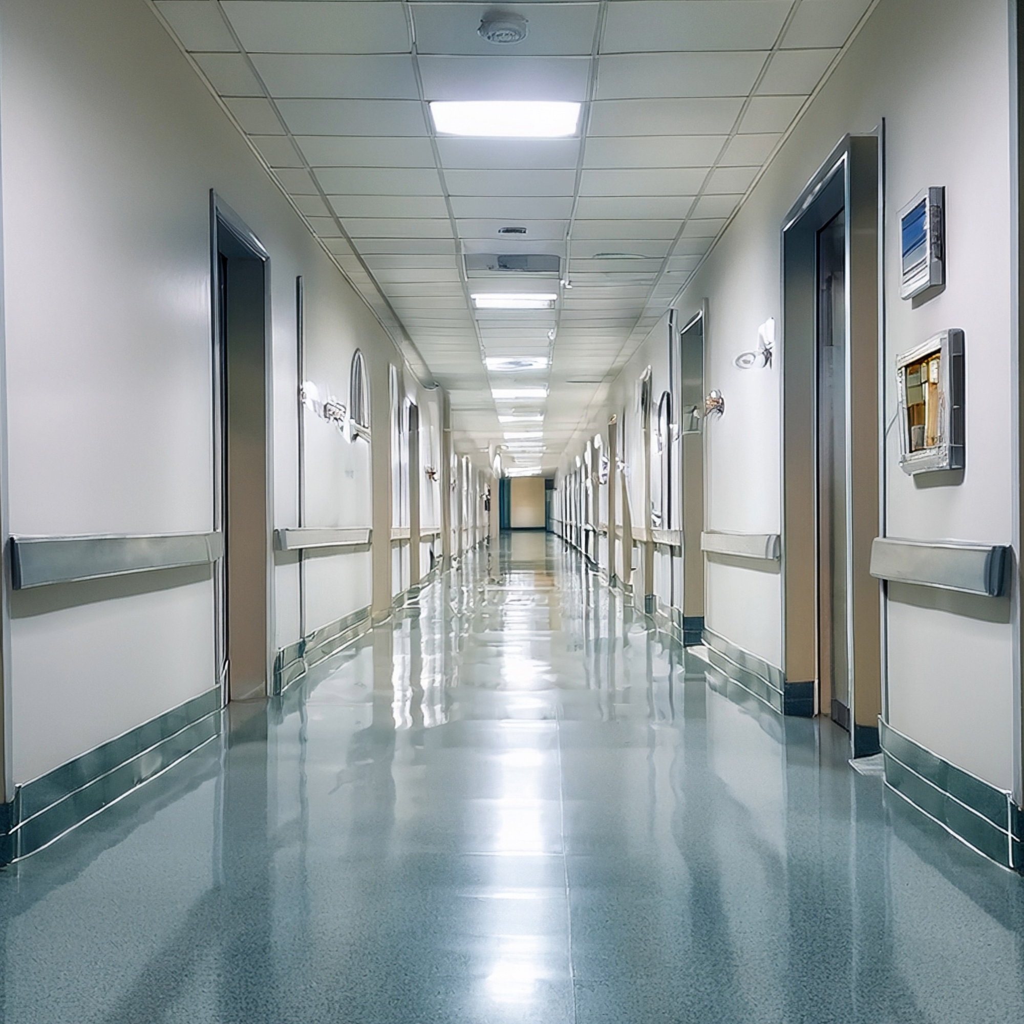 Commercial healthcare facility hallway maintained with professional cleaning services.