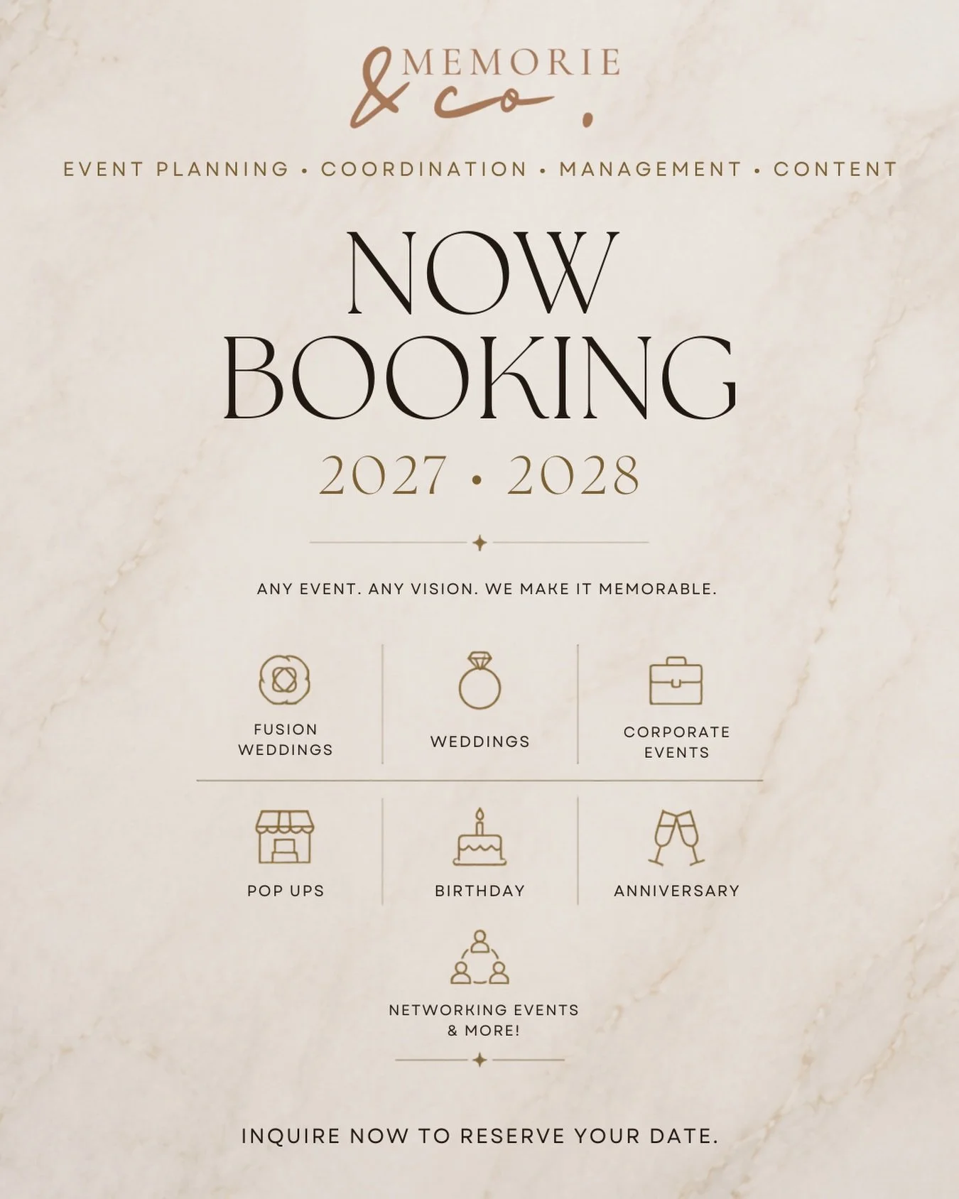 ✨ The calendar is finally open! ✨

Now booking 2027 &amp; 2028 events throughout Atlanta and beyond.

Big ideas, meaningful moments, and celebrations worth remembering. Let&rsquo;s create something unforgettable. 🫶🏼

📩 Inquire now to reserve your 
