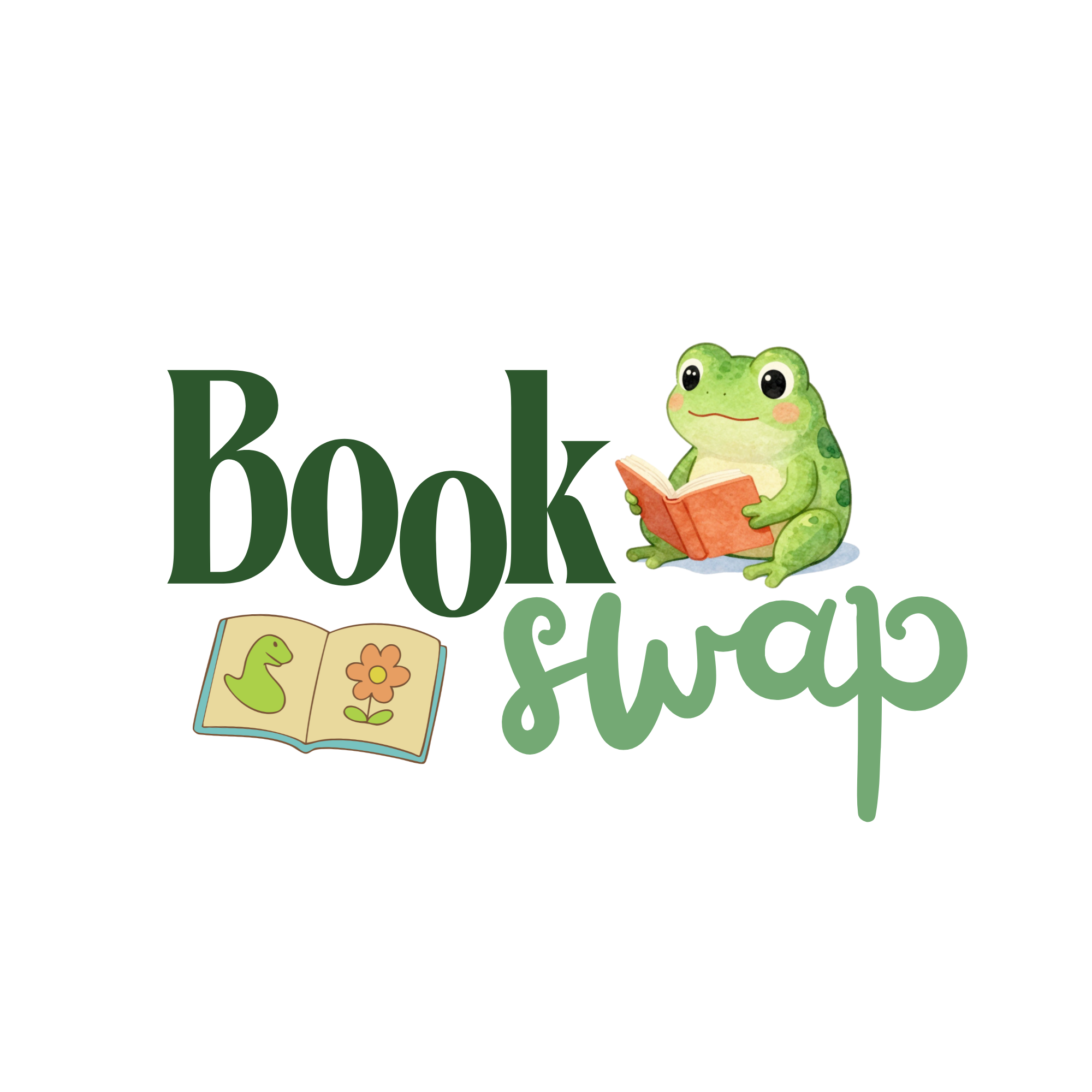 A cartoon illustration of a green frog with a book, sitting on the ground.
