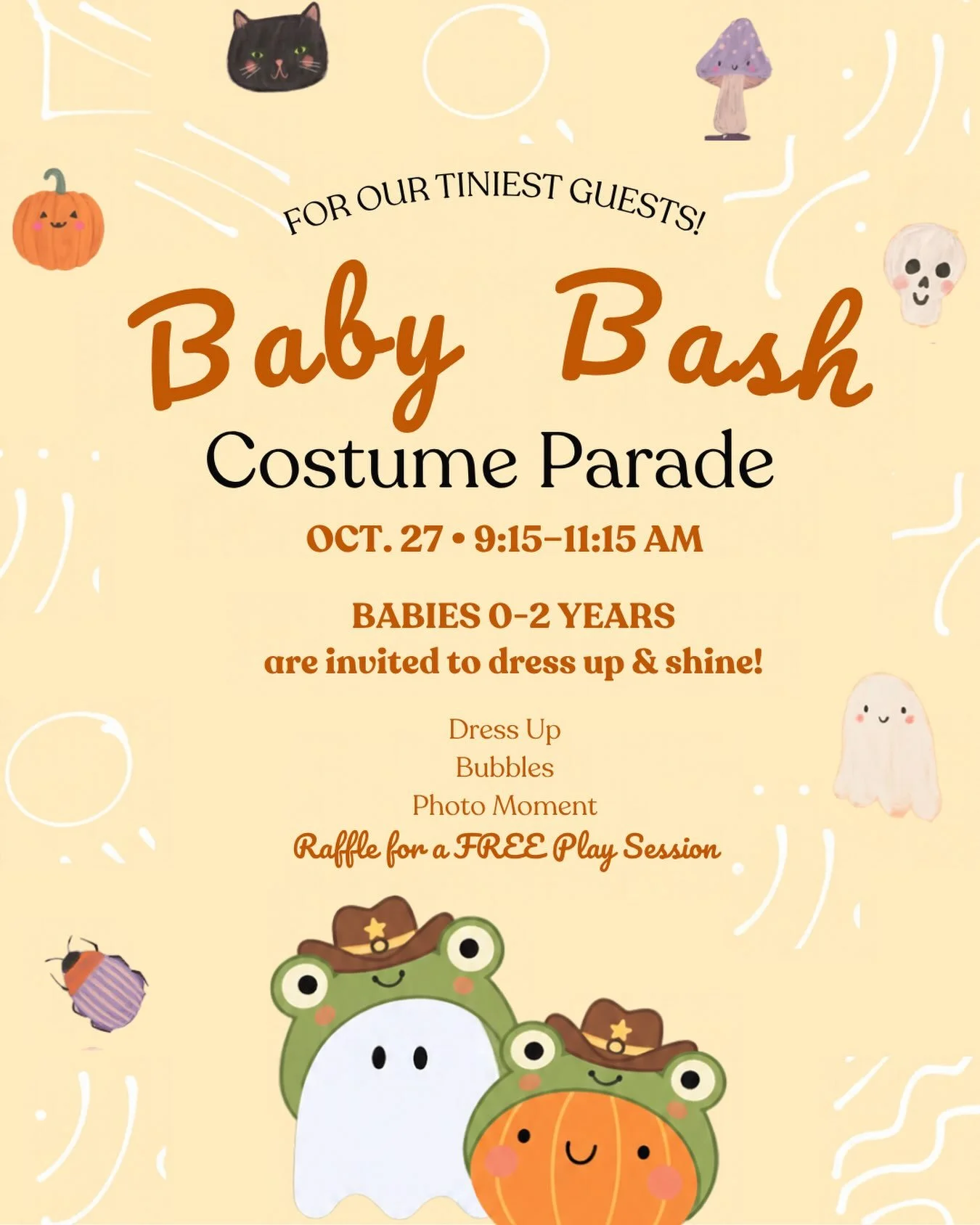 Okay, we&rsquo;ve been waiting all year for this one 🥹🎃

Tiny pumpkins, little ghosts, the smallest bumblebees&hellip; on Tuesday, Oct. 27 we&rsquo;re having a Baby Bash Costume Parade just for our 0&ndash;2 year olds. Come anytime between 9:15 and