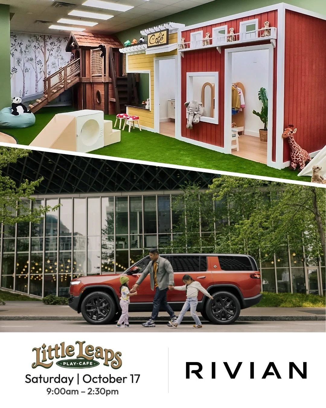 Free play, free coffee AND demos with the coolest electric SUV?! 🚙⚡☕

Leander, mark your calendars: on Saturday, Oct. 17 from 9:00 AM &ndash; 2:30 PM, @rivianofficial  is taking over Little Leaps for a Family Day, and play time and coffee are courte