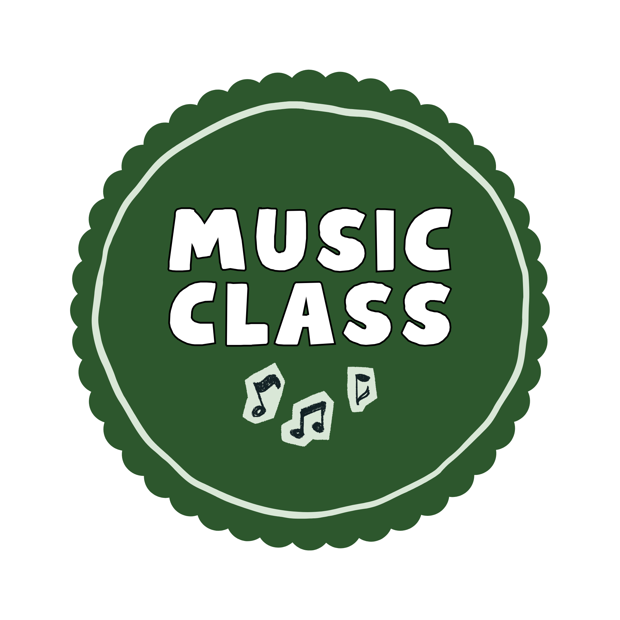Graphic badge with green border and the words "Music Clash" in bold white letters, decorated with musical notes at the bottom.