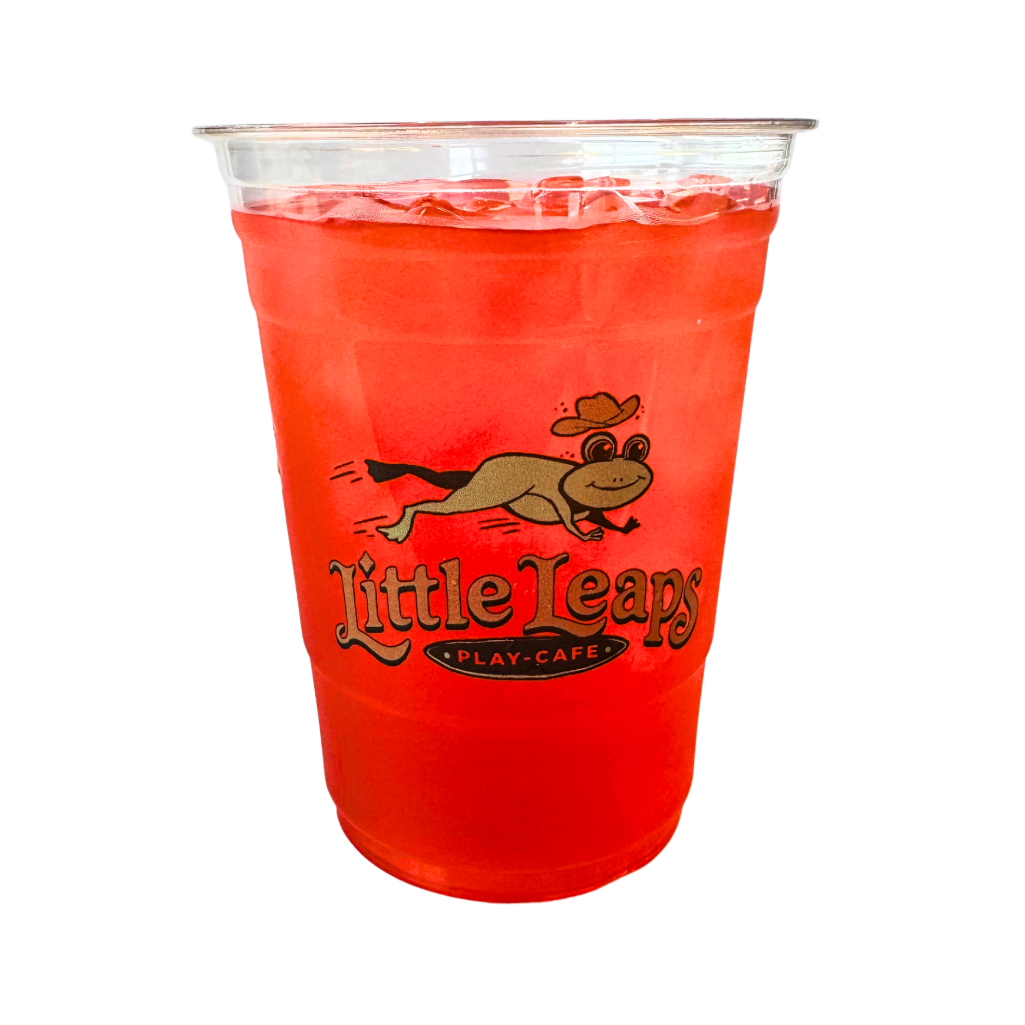 Red plastic cup with Little Debbie logo and a running bear graphic.