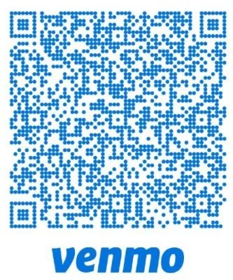 Blue Venmo QR code for payment.