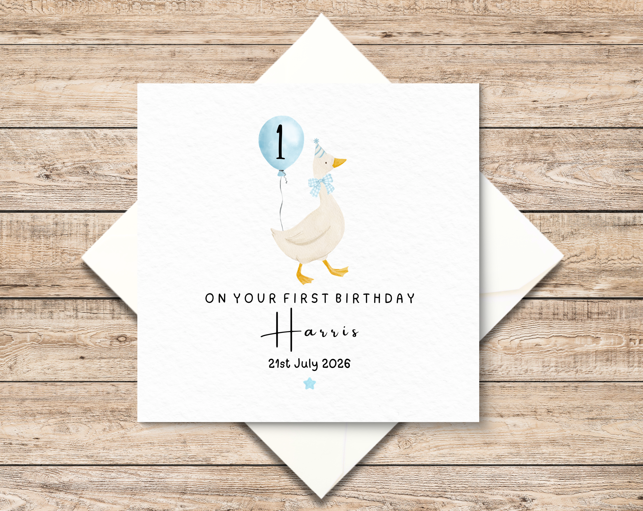 Personalised Silly Goose 1st Birthday Card - Watercolour Baby Boy