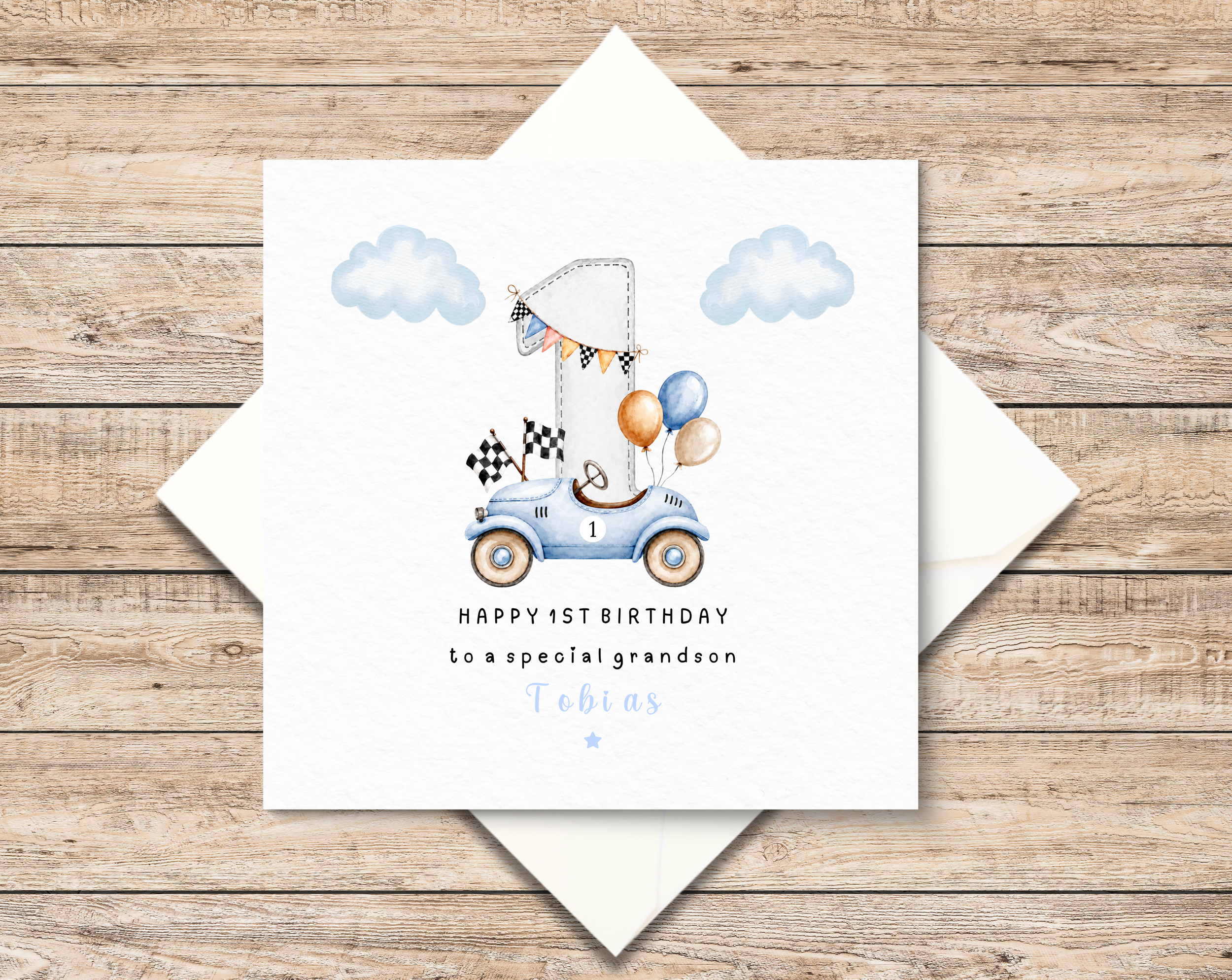Personalised 1st Birthday Card Boy - Vintage Race Car Birthday Card - Baby First Birthday Card - Custom Name Card - 1st Birthday Keepsake