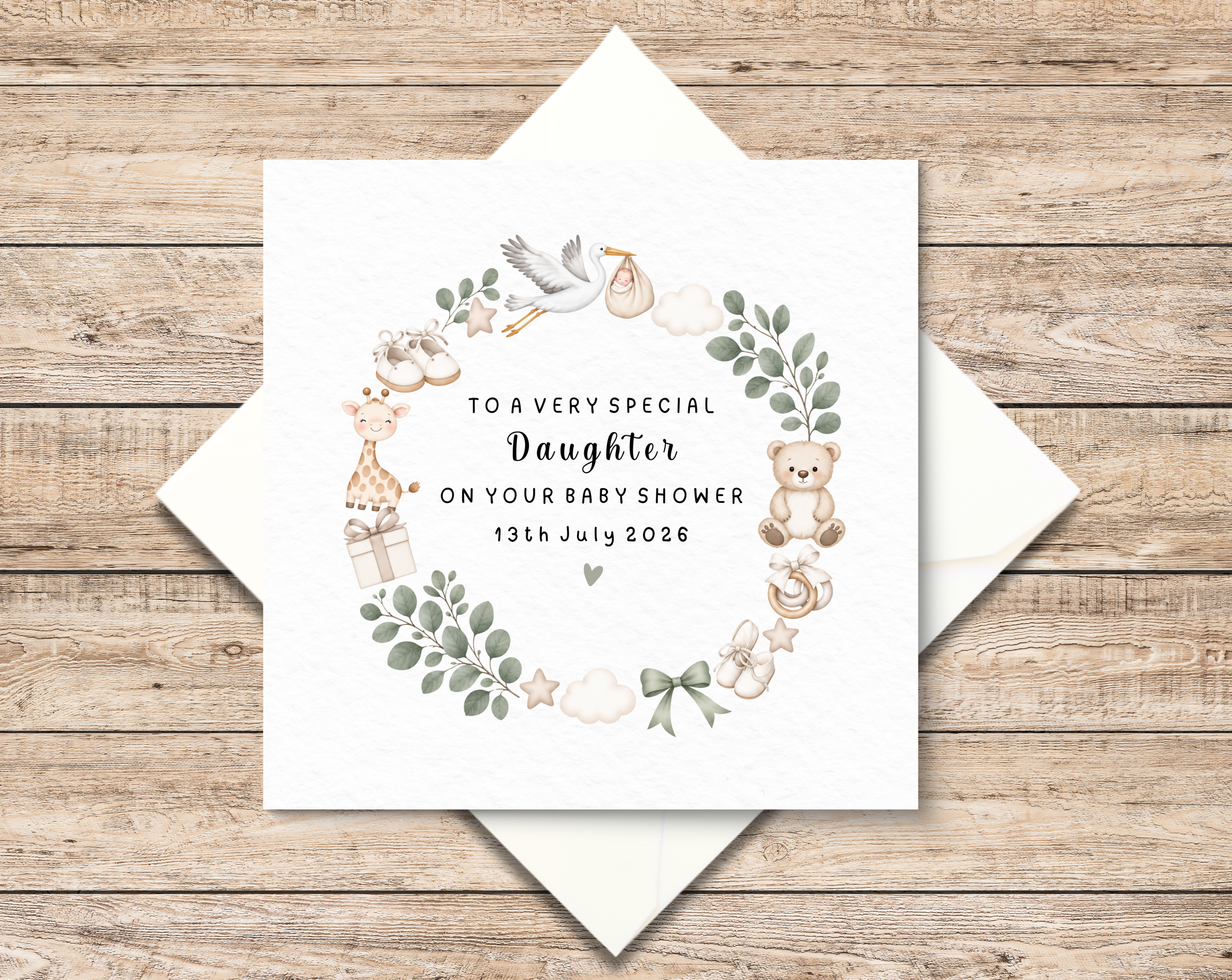 Personalised Daughter Baby Shower Card - Neutral Baby Shower Card For Granddaughter - Baby Shower Gift For Baby Boy Or Baby Girl