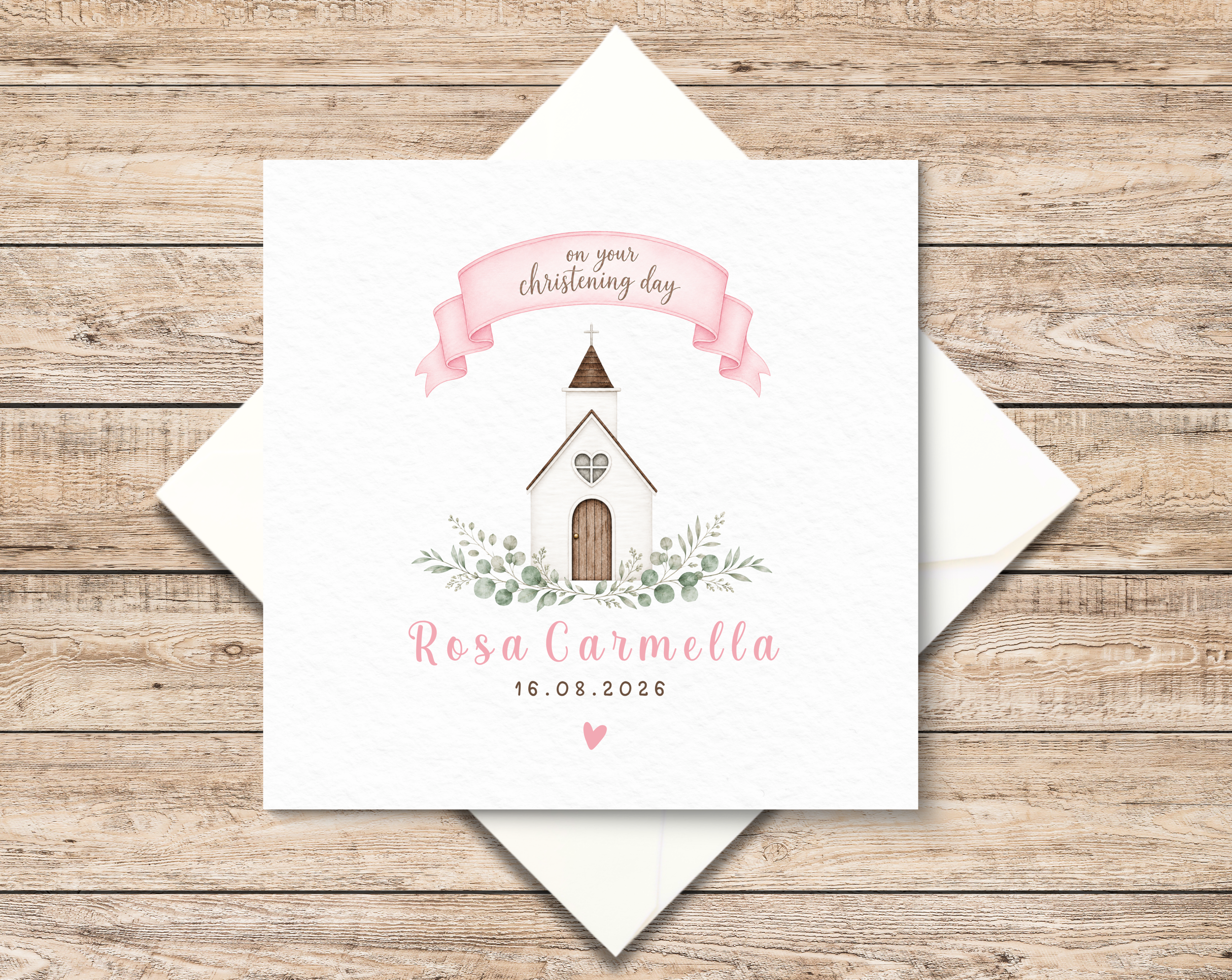 Personalised Christening Card for Baby Girl - Little Chapel Design - Baptism Keepsake