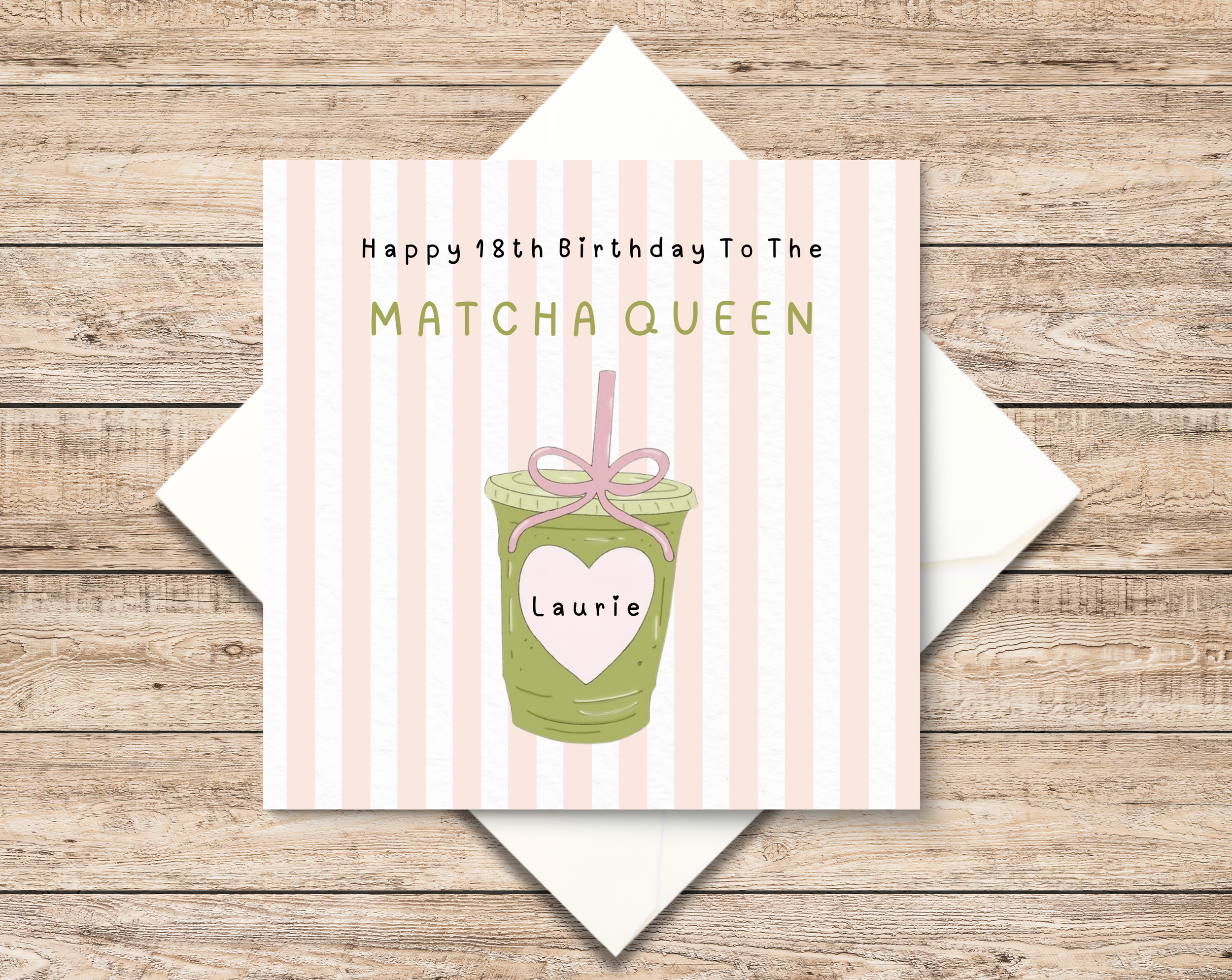 Personalised Matcha Queen Birthday Card - Custom Birthday Card for Her - Matcha Lover Card - Green Aesthetic Birthday Card