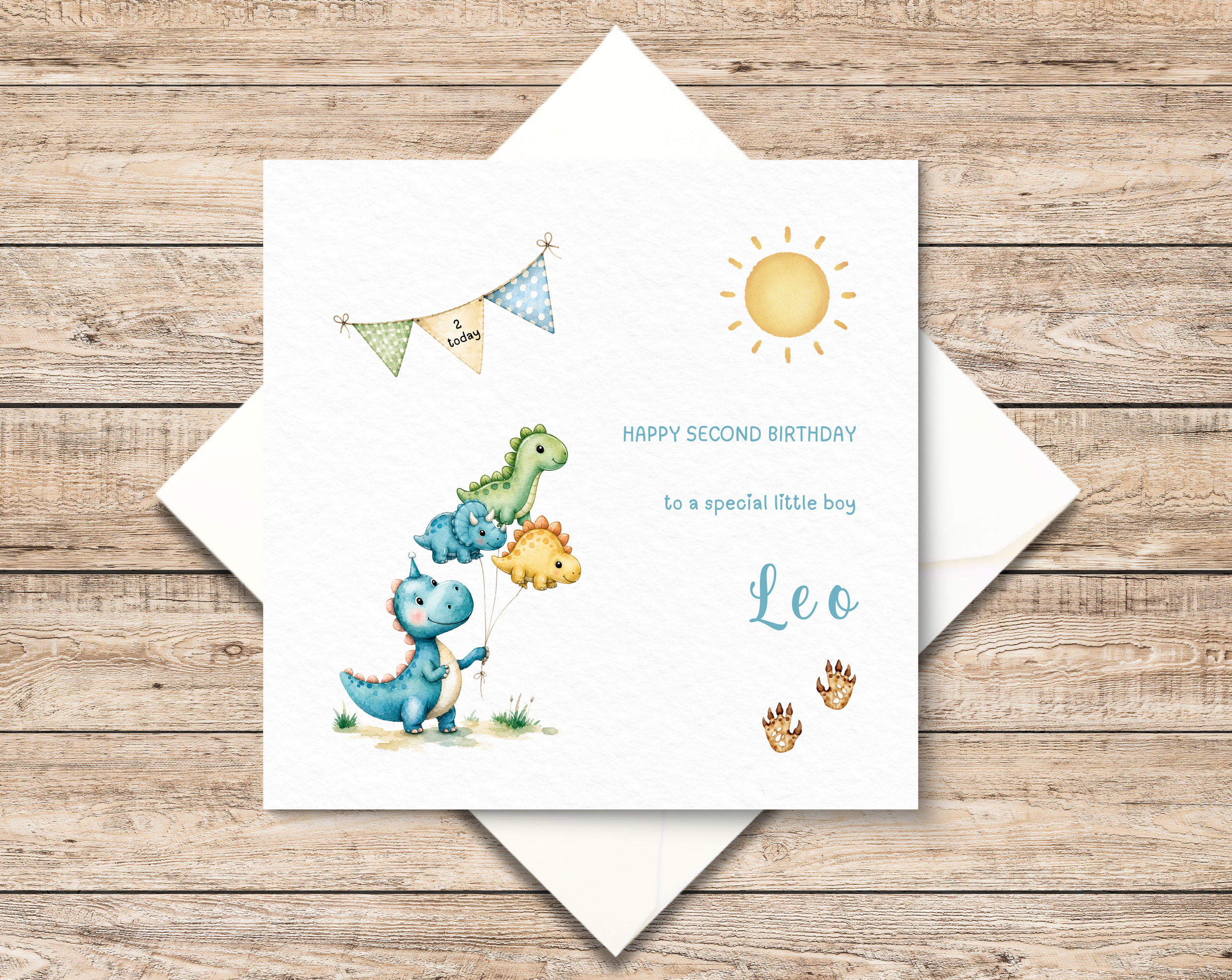 Personalised 2nd Birthday Card - Dinosaur 2nd Birthday Card - Custom Name And Age