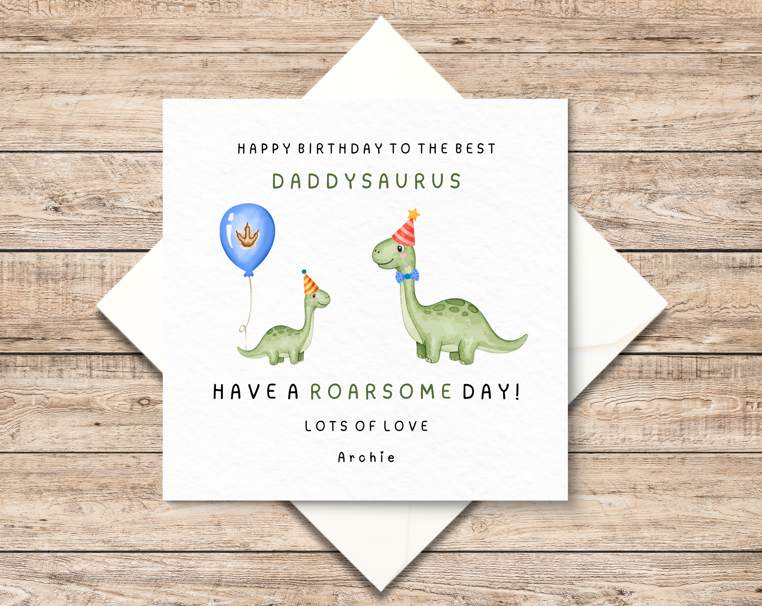 Personalised Daddysaurus Birthday Card - Birthday Card for Daddy - Cute Dinosaur Card from Children - Card For Daddy