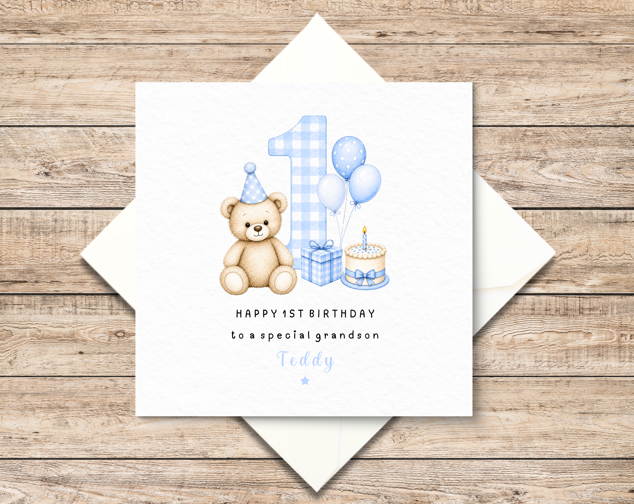 Personalised 1st Birthday Card Boy - Teddy Bear Birthday Card - Baby First Birthday Card - Custom Name Card - 1st Birthday Keepsake