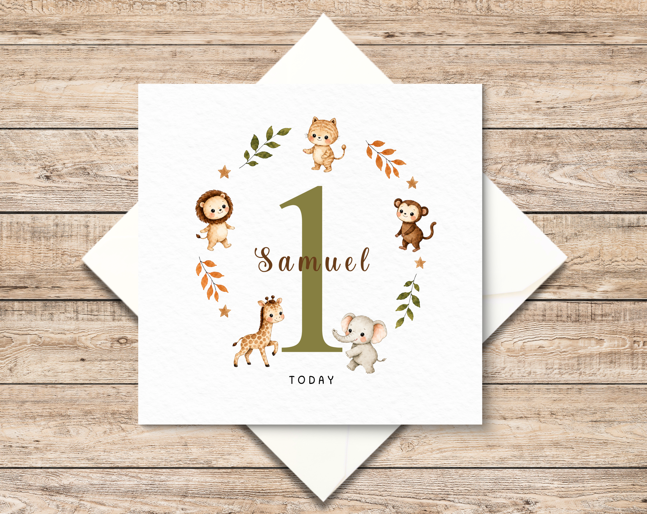 Personalised Birthday Card - Children 1st Birthday Card - First Birthday - Girl Boy First Birthday Card - Safari Animals