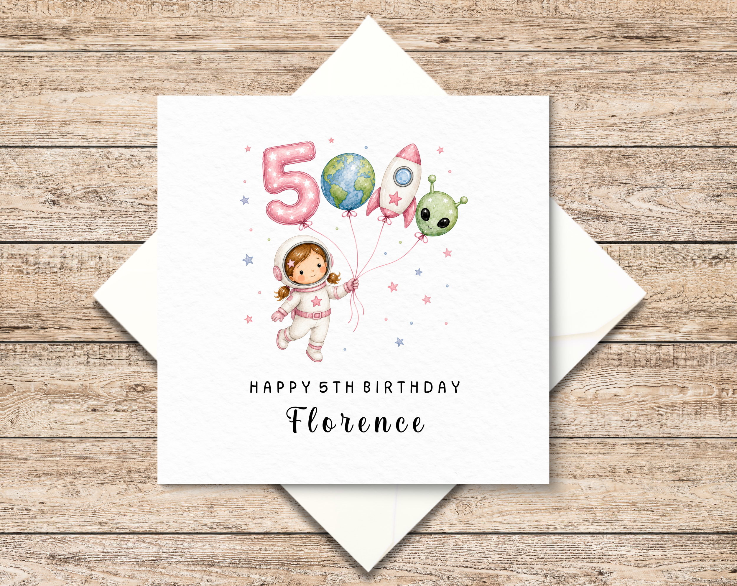 Personalised Space Birthday Card - Astronaut Girl - Custom Name and Age