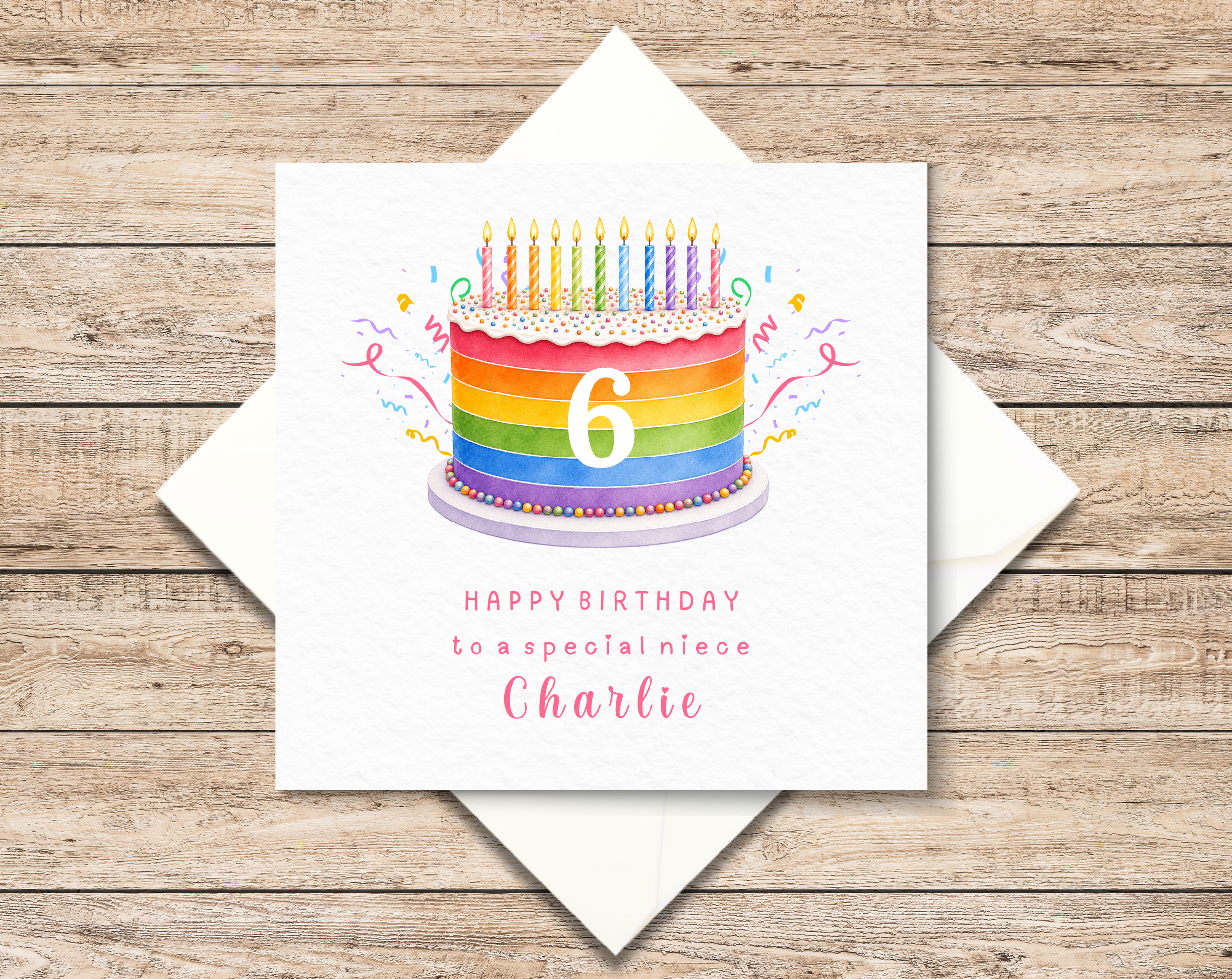 Niece Birthday Card - Personalised Card For Her - Rainbow Cake - Custom Age