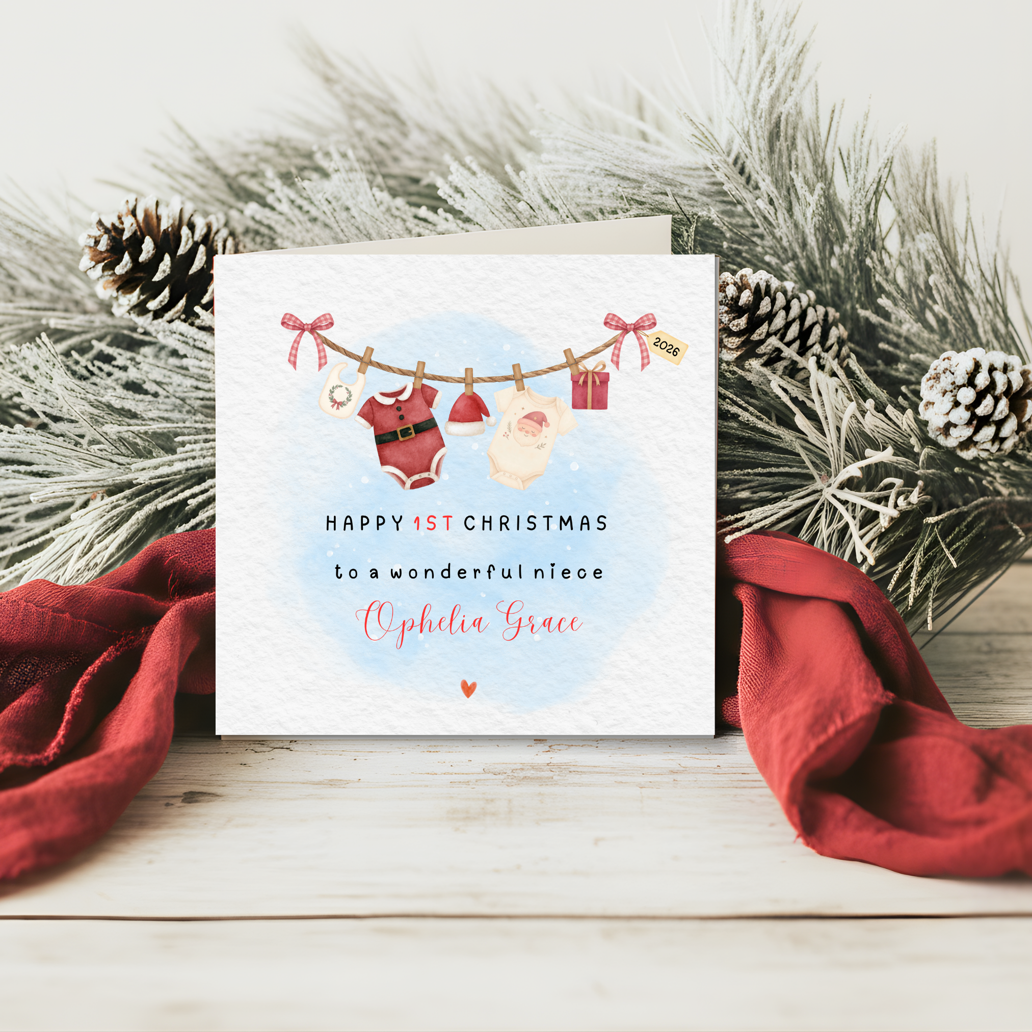 Personalised Baby's First Christmas Washing Line Greetings Card - Boys - Girls - Custom Name