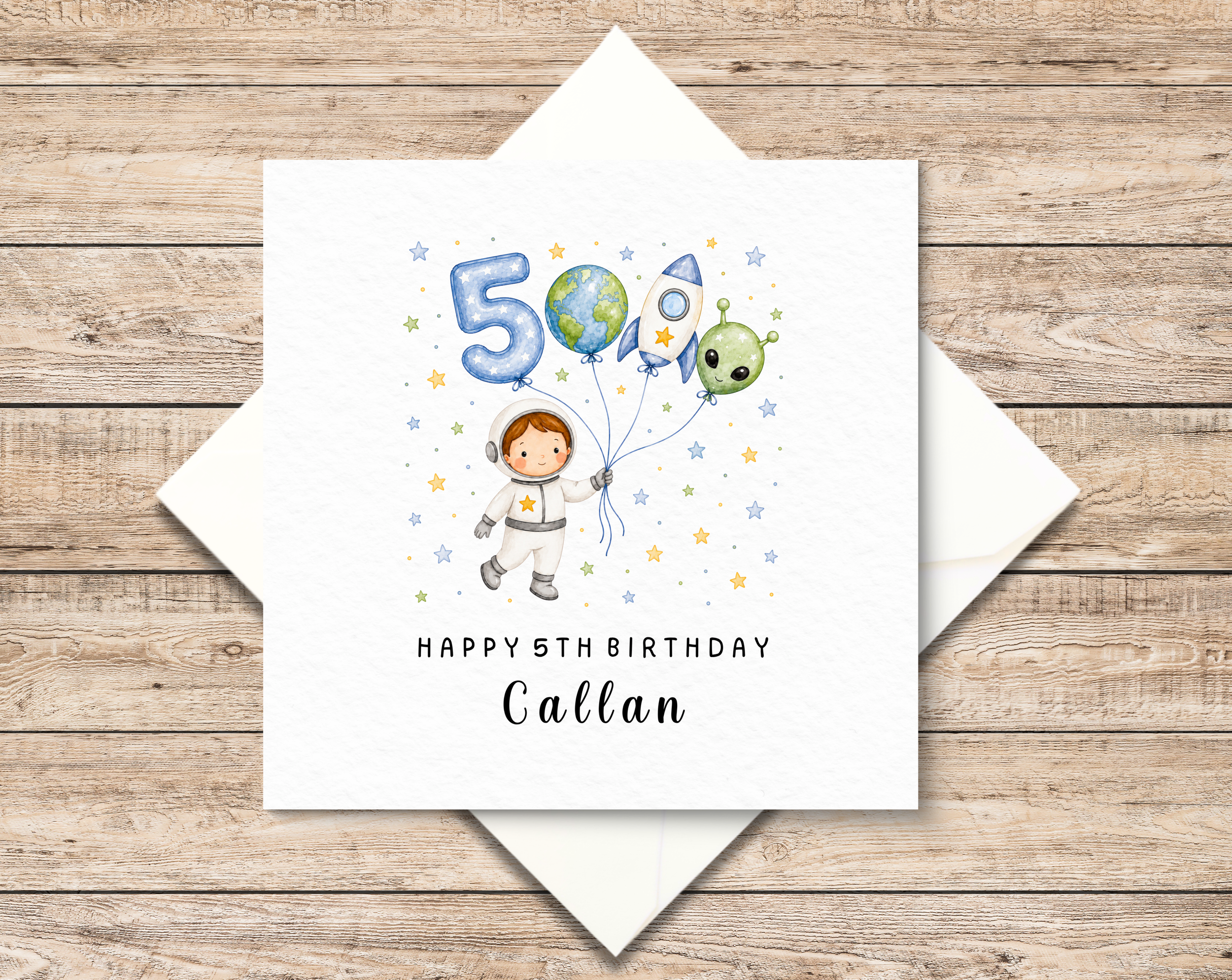 Personalised Space Birthday Card - Astronaut Boy - Custom Name and Age