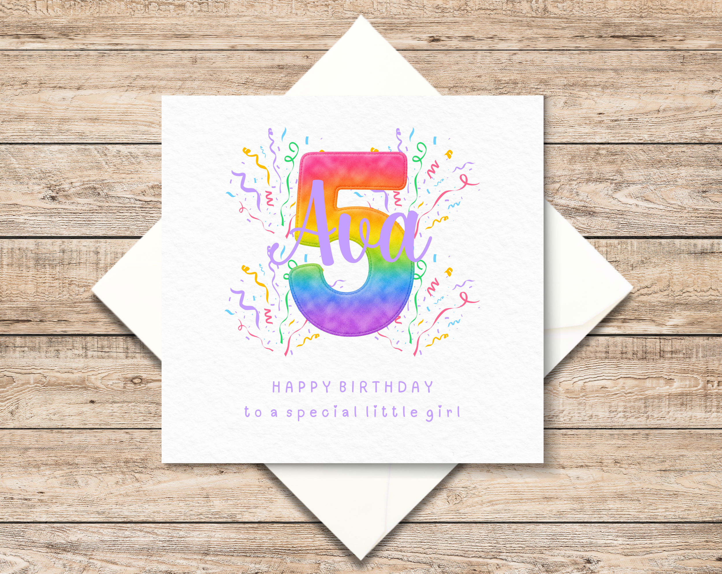 Personalised 5th Birthday Card - Age 5 Card For Girl - Fifth Birthday Card  For Daughter - Rainbow Design