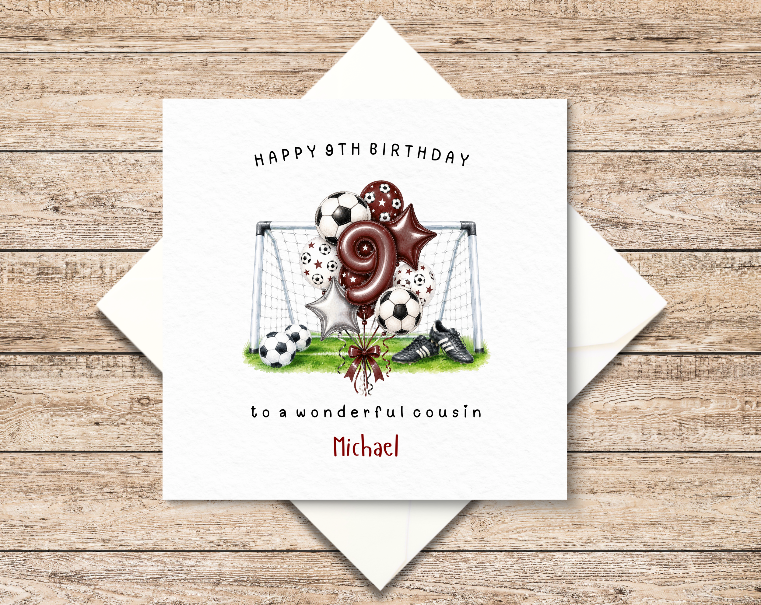 Personalised 9th Birthday Card - Ninth Birthday - Football Birthday Present - Sporty Birthday Gift For Boy - Son - Grandson - Nephew - Godson