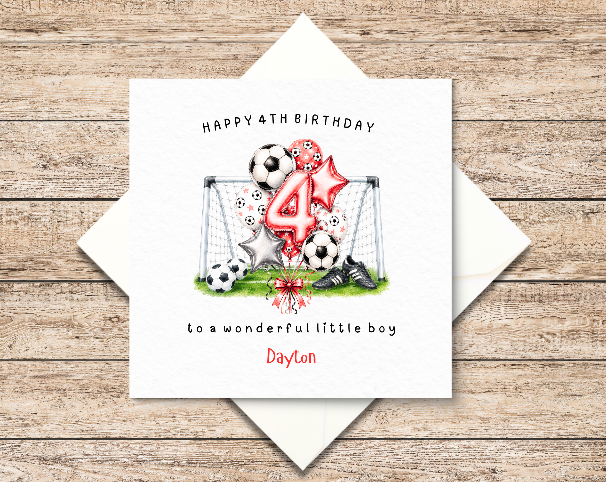 Personalised 4th Birthday Card - Fourth Birthday - Football Birthday Present - Sporty Birthday Gift For Little Boy - Son - Grandson - Nephew - Godson