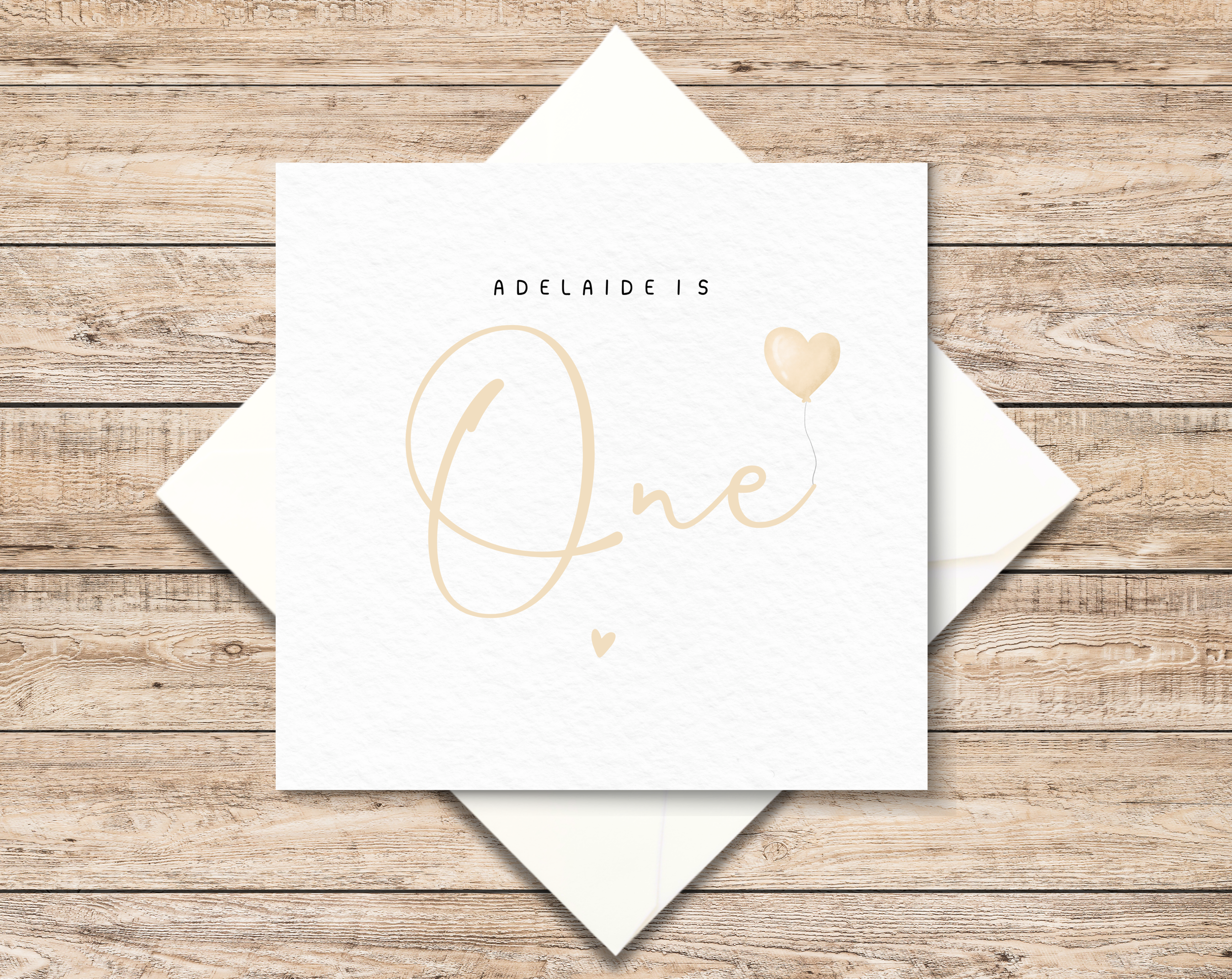 Personalised 1st Birthday Card For Boy - Girl - Neutral First Birthday Card - One Year Old Card - Birthday Card For Daughter - Son - Beige Balloon Birthday Card