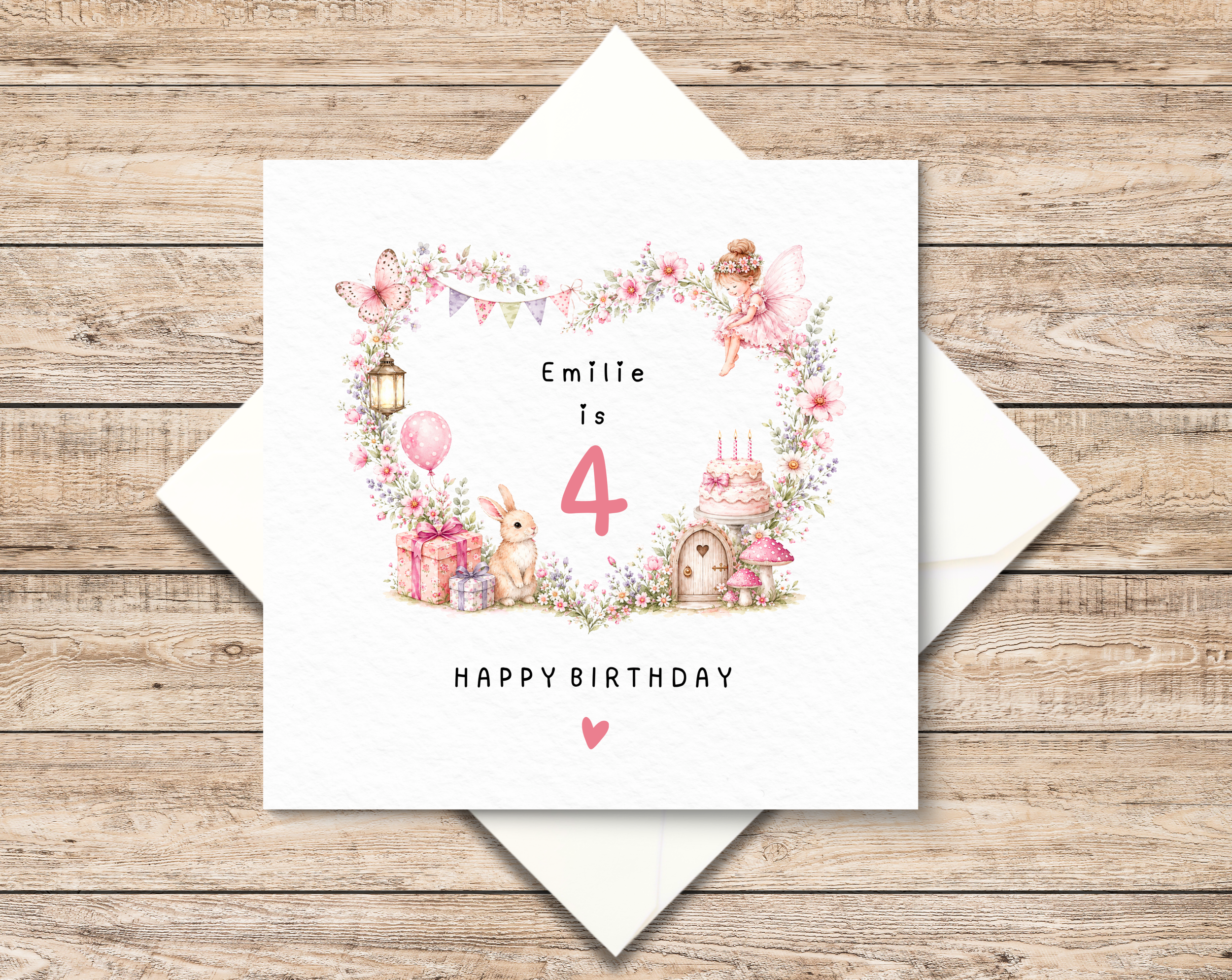 Personalised 4th Birthday Card Girl - Fairy - Fairy Garden 4th Birthday Card Girl - Personalised Fairy Birthday Card - Fourth Birthday Card Girl