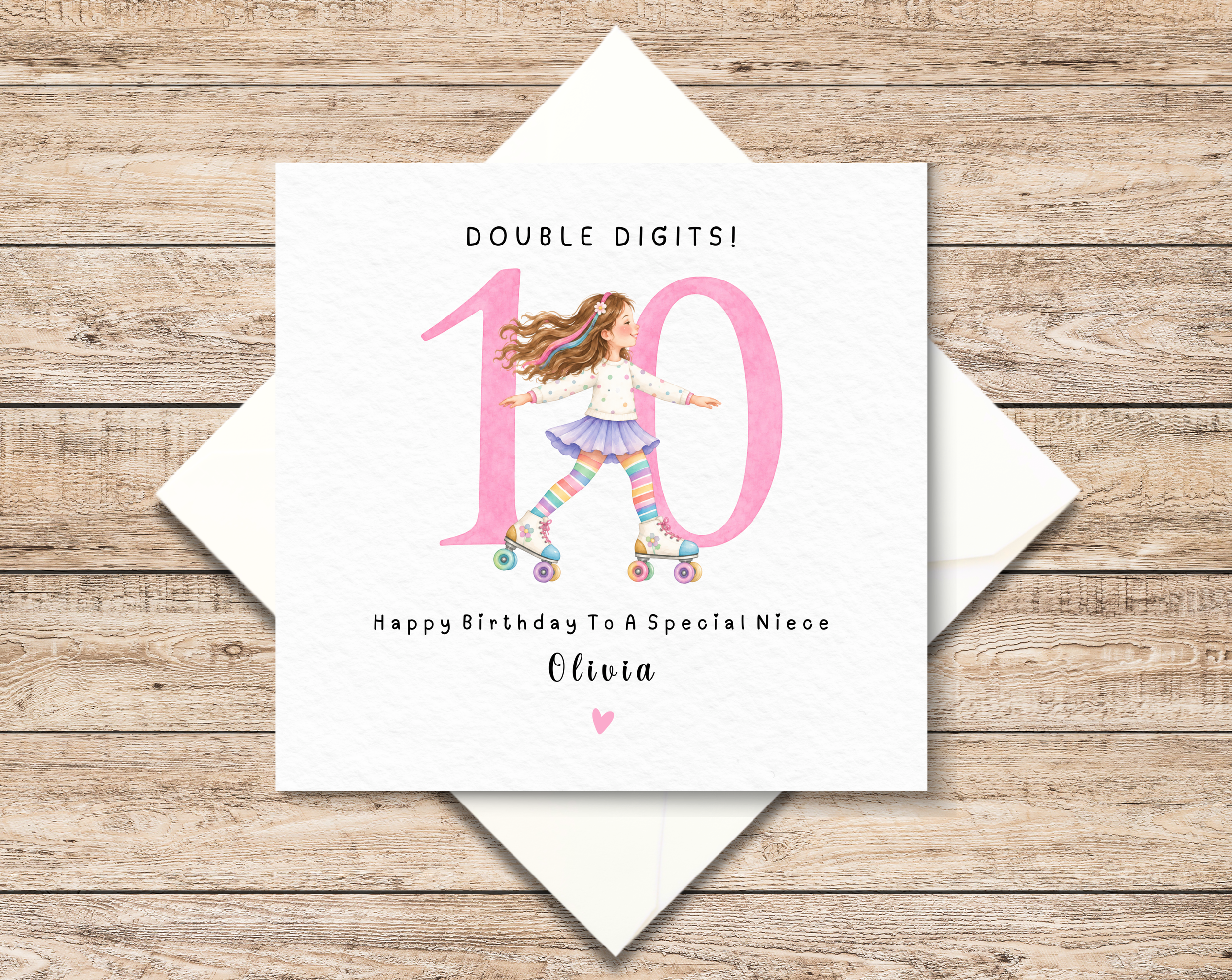 Personalised 10th Birthday Card - Double Digits Birthday Card for Girl - Daughter - Niece - Granddaughter - Roller Skates Design