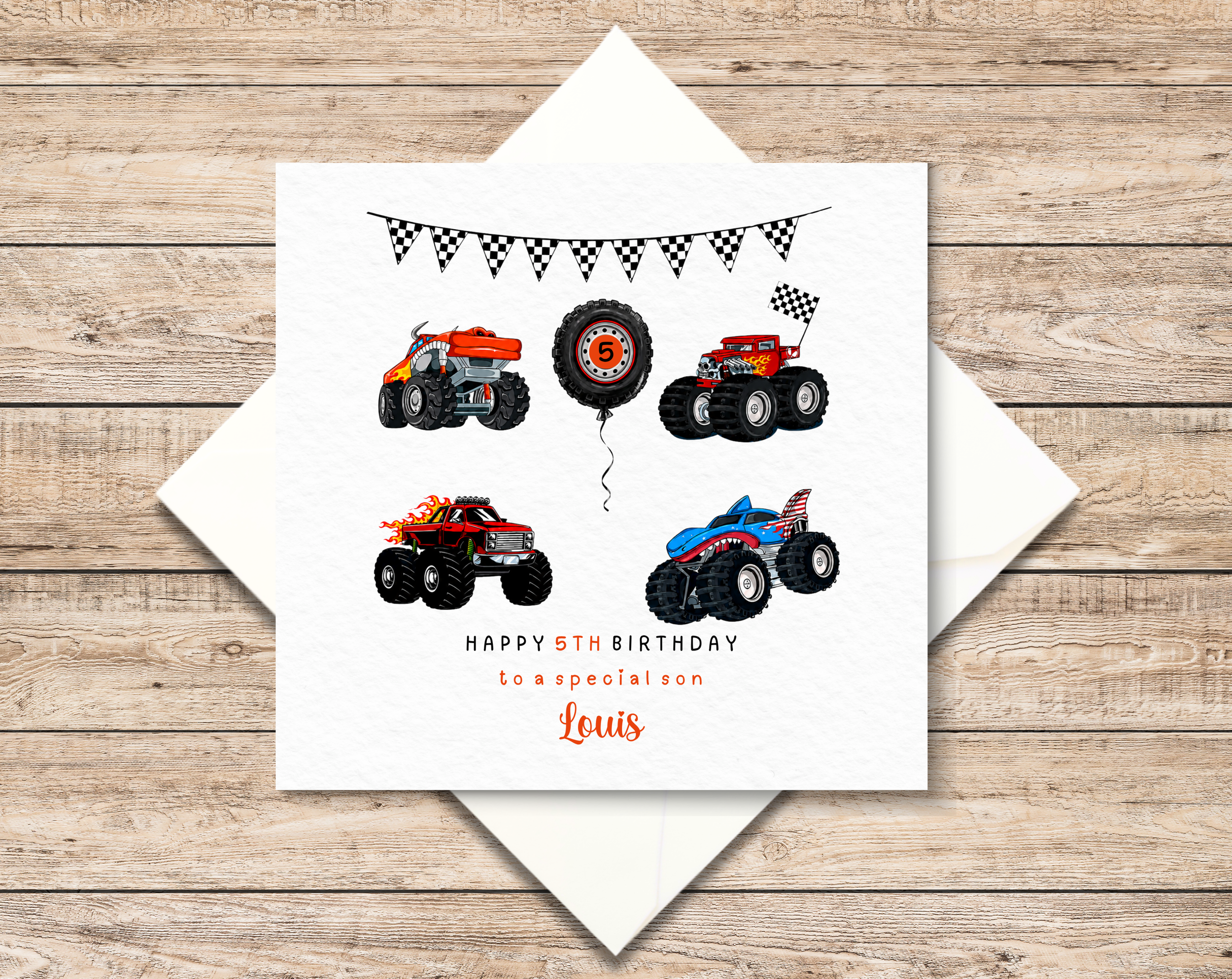 Personalised Monster Truck Birthday Card For Son - Nephew - Cousin - Godson - Grandson - Car Birthday Card - Boys