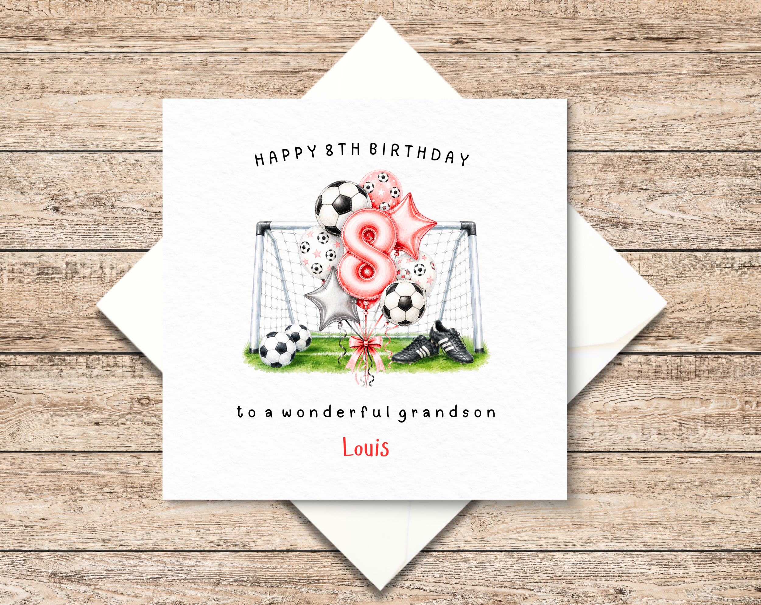 Personalised 8th Birthday Card - Eighth Birthday - Football Birthday Present - Sporty Birthday Gift For Little Boy - Son - Grandson - Nephew - Godson