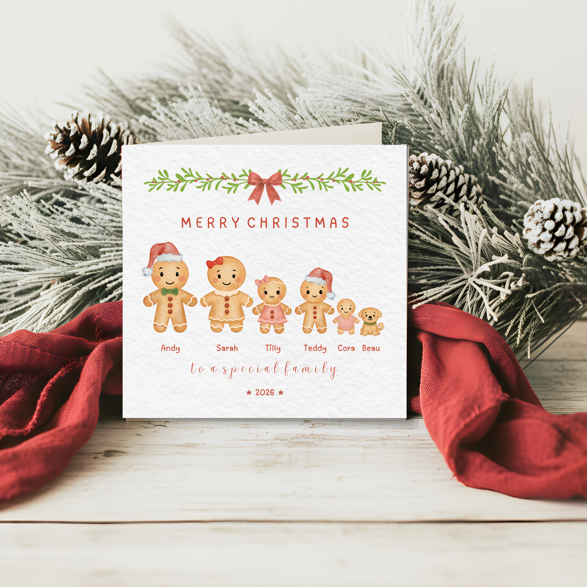 Personalised Gingerbread Family Christmas Card - Custom Names Card