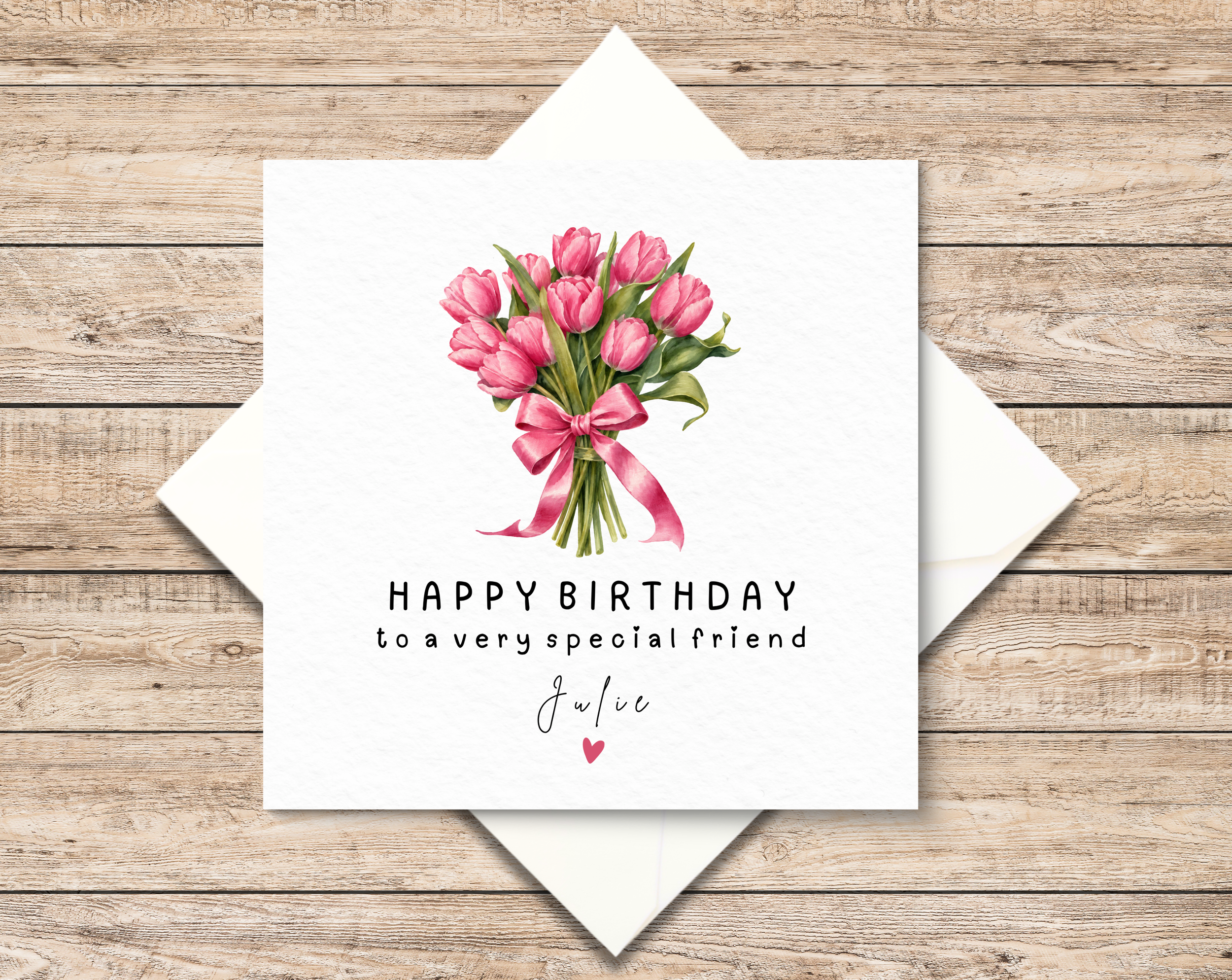 Personalised Pink Tulips Floral Birthday Card For Friend