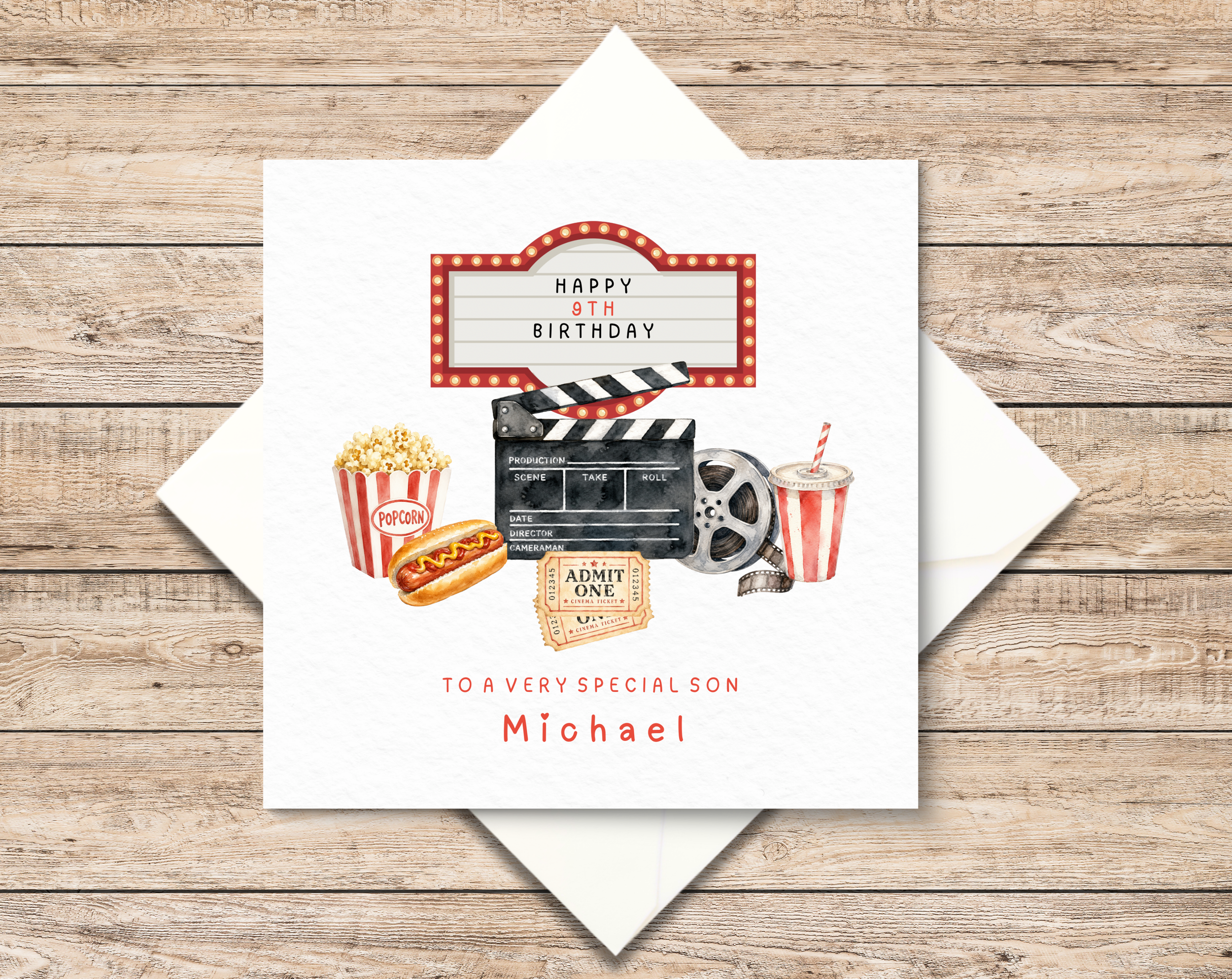 Personalised Movie Night Birthday Card - Popcorn - Cinema - Film Reel - Hotdog - Party Gift