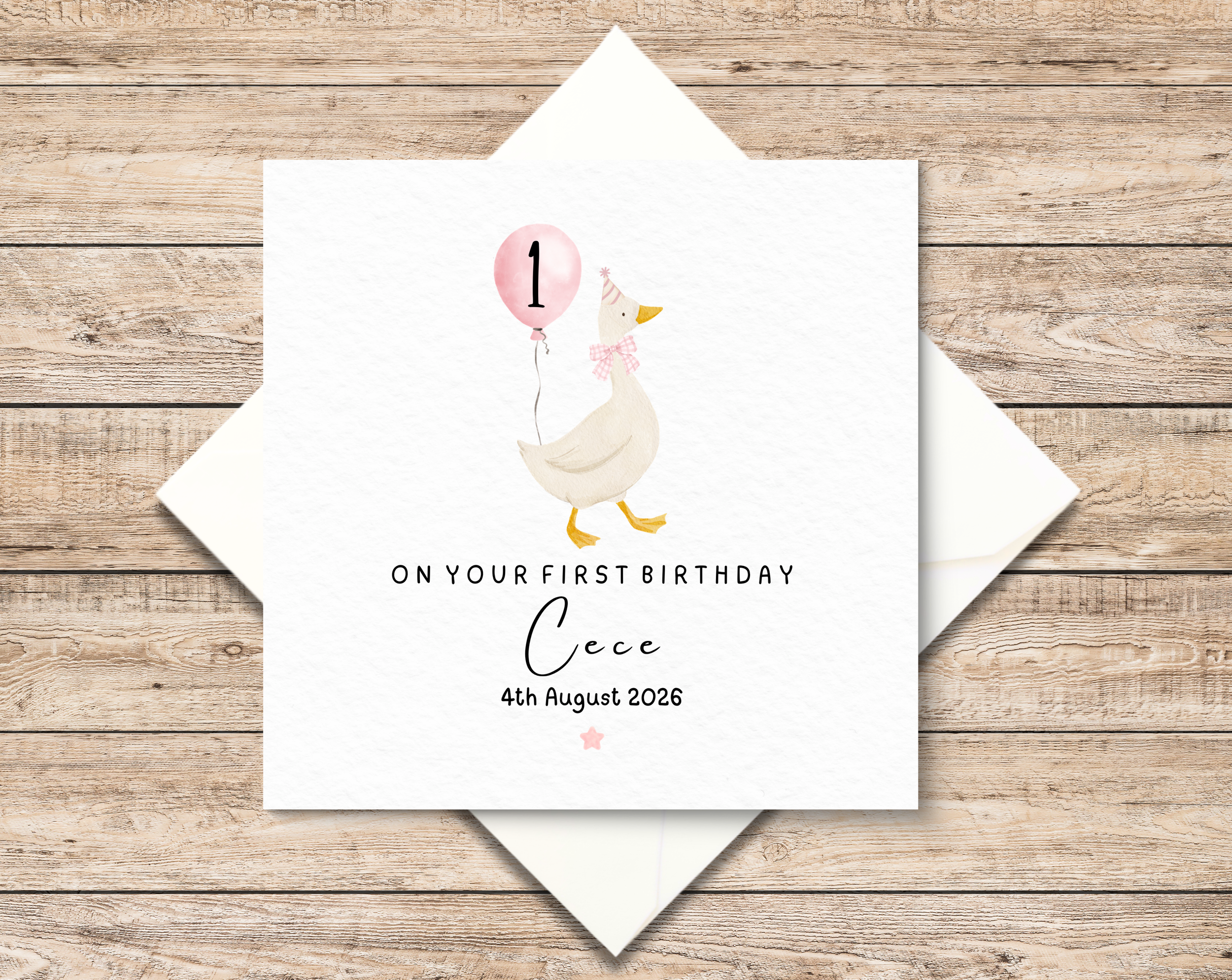 Personalised Silly Goose 1st Birthday Card - Watercolour Baby Girl