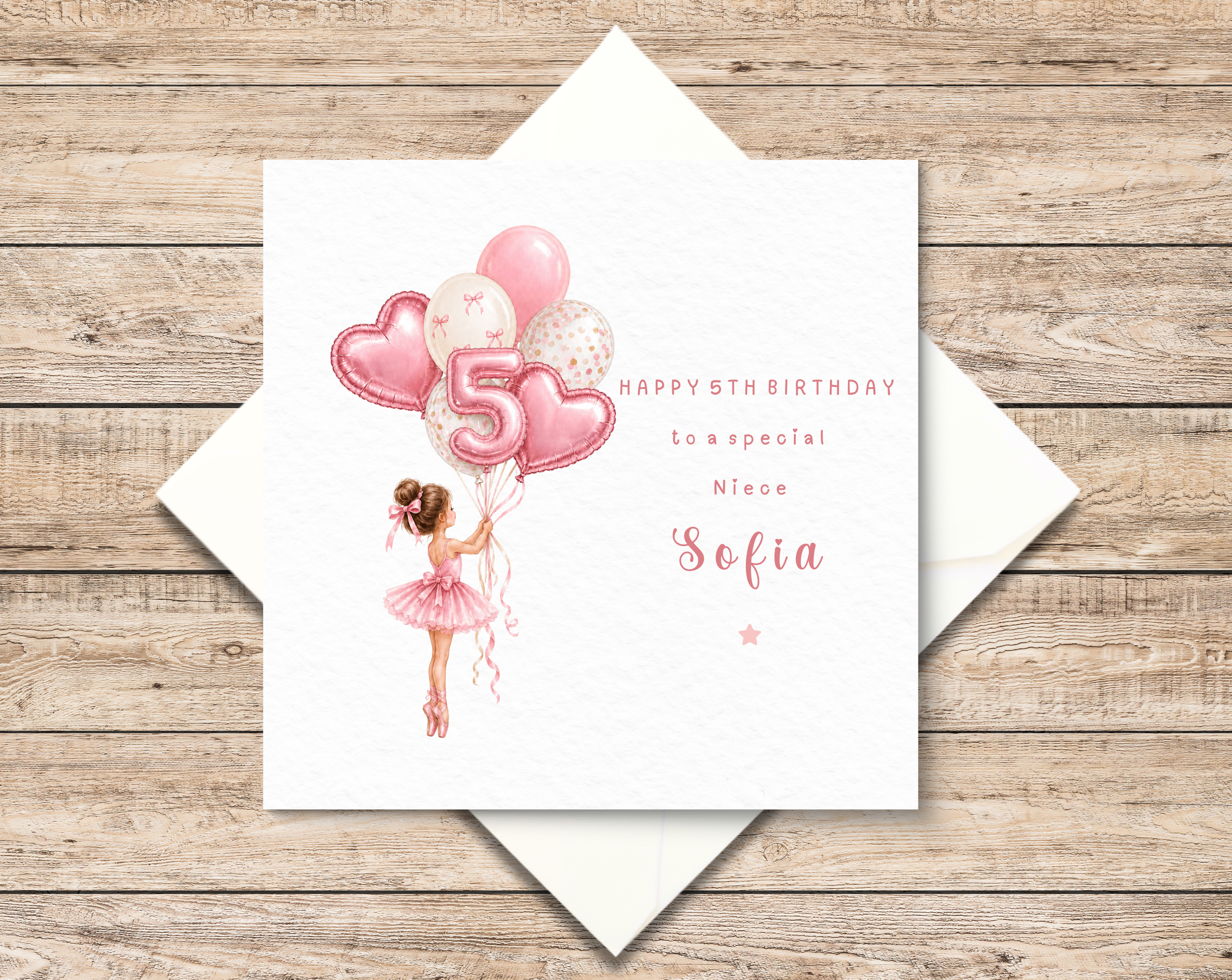 Personalised Ballerina 5th Birthday Card Girl - Ballet Birthday Card Girl - Fifth Birthday Card